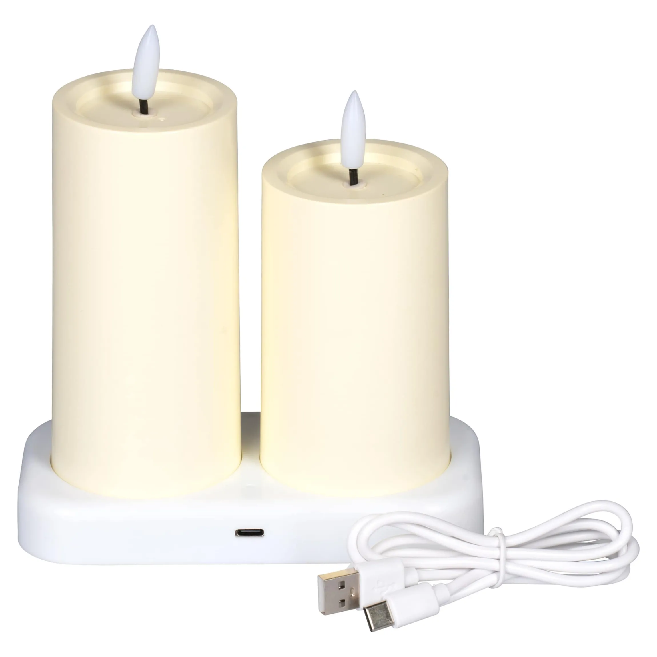 LED-Kerzen mit Ladestation, 2 Stück cremeweiß