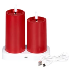 LED-Kerzen mit Ladestation, 2 Stück rot