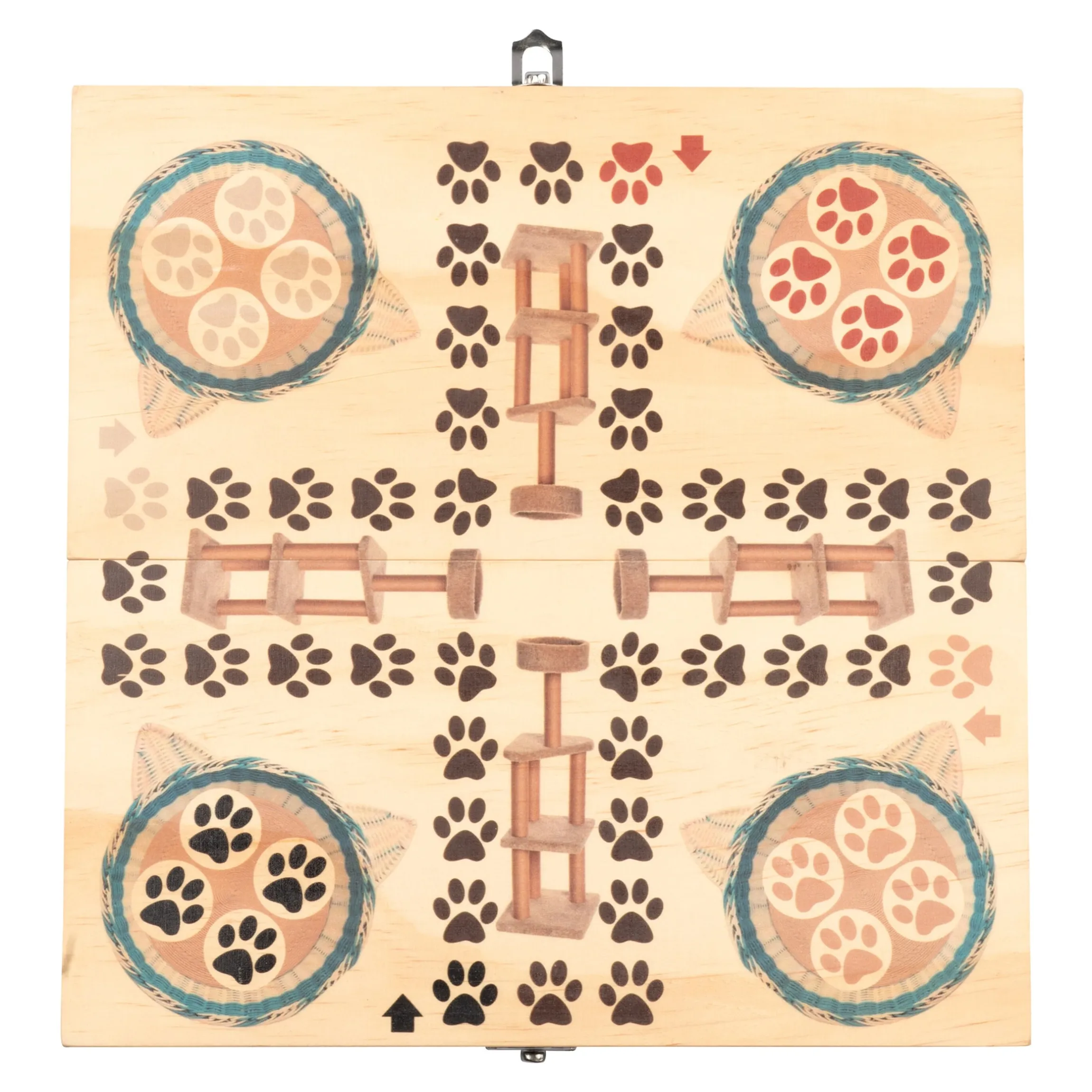 Ludo-Brettspiel „Katzenärger“, Holzspielbrett, 16 Spielfiguren + Würfel