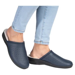 Pantolette mit Leder für Damen blau