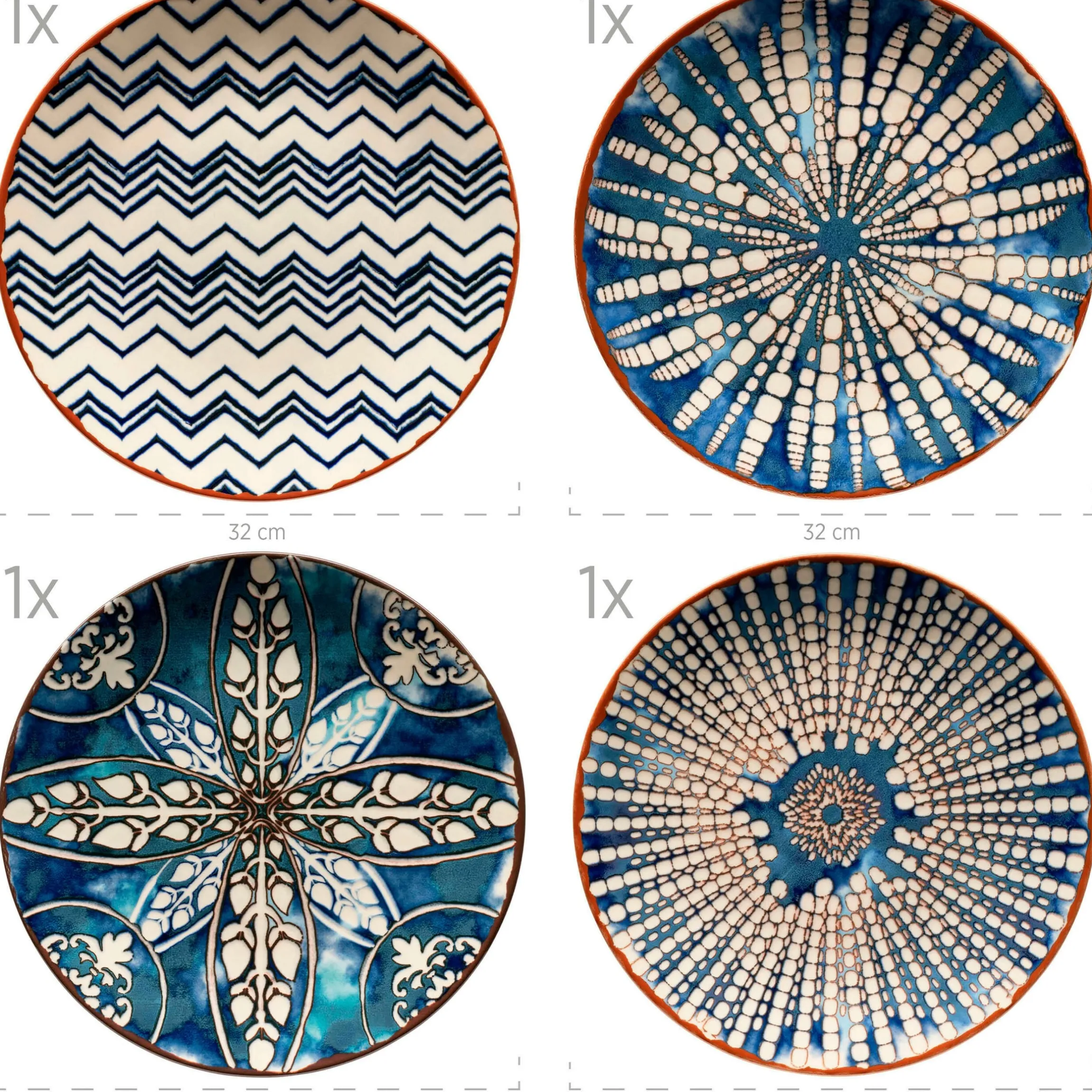 Platzteller-Set, Steinzeug Iberico Blue 4 x Platzteller
