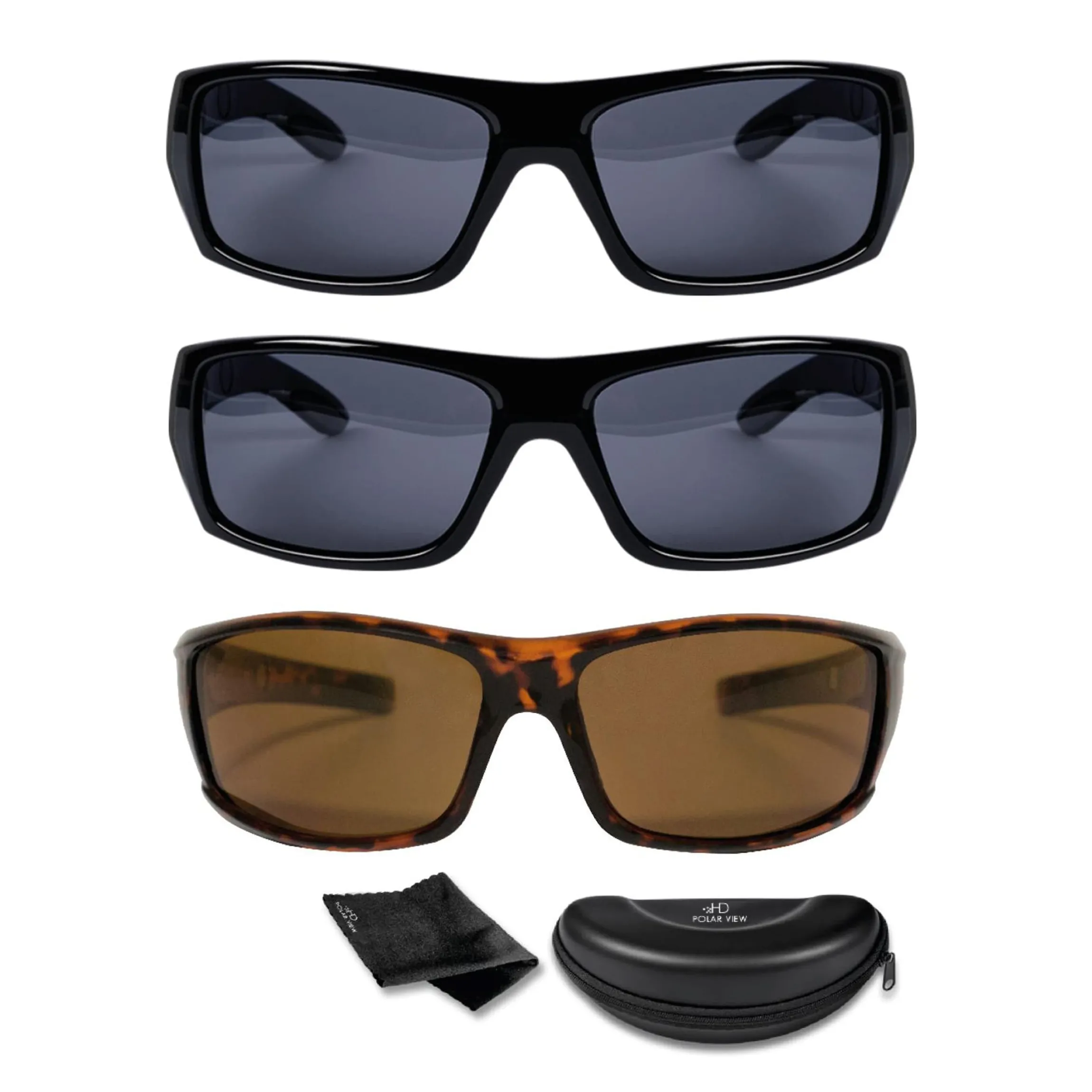 Polarisierte Sonnenbrille HD Polar View, 3 Stück 2x schwarz + 1x hornoptik