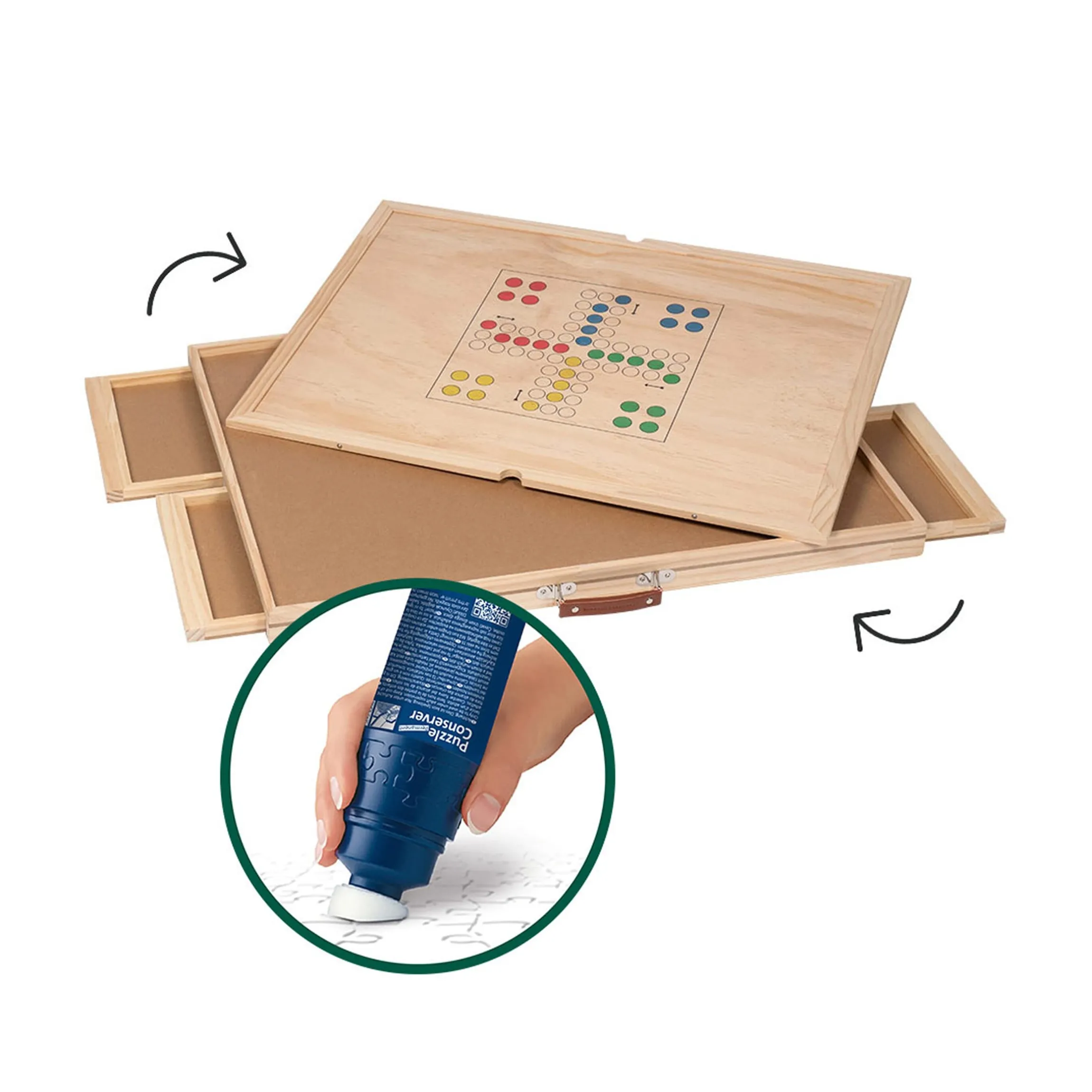 Puzzletisch mit 4 Schubladen, drehbar inkl. Abdeckung + Puzzle-Kleber Permanent, 200 ml für 1500 Teile
