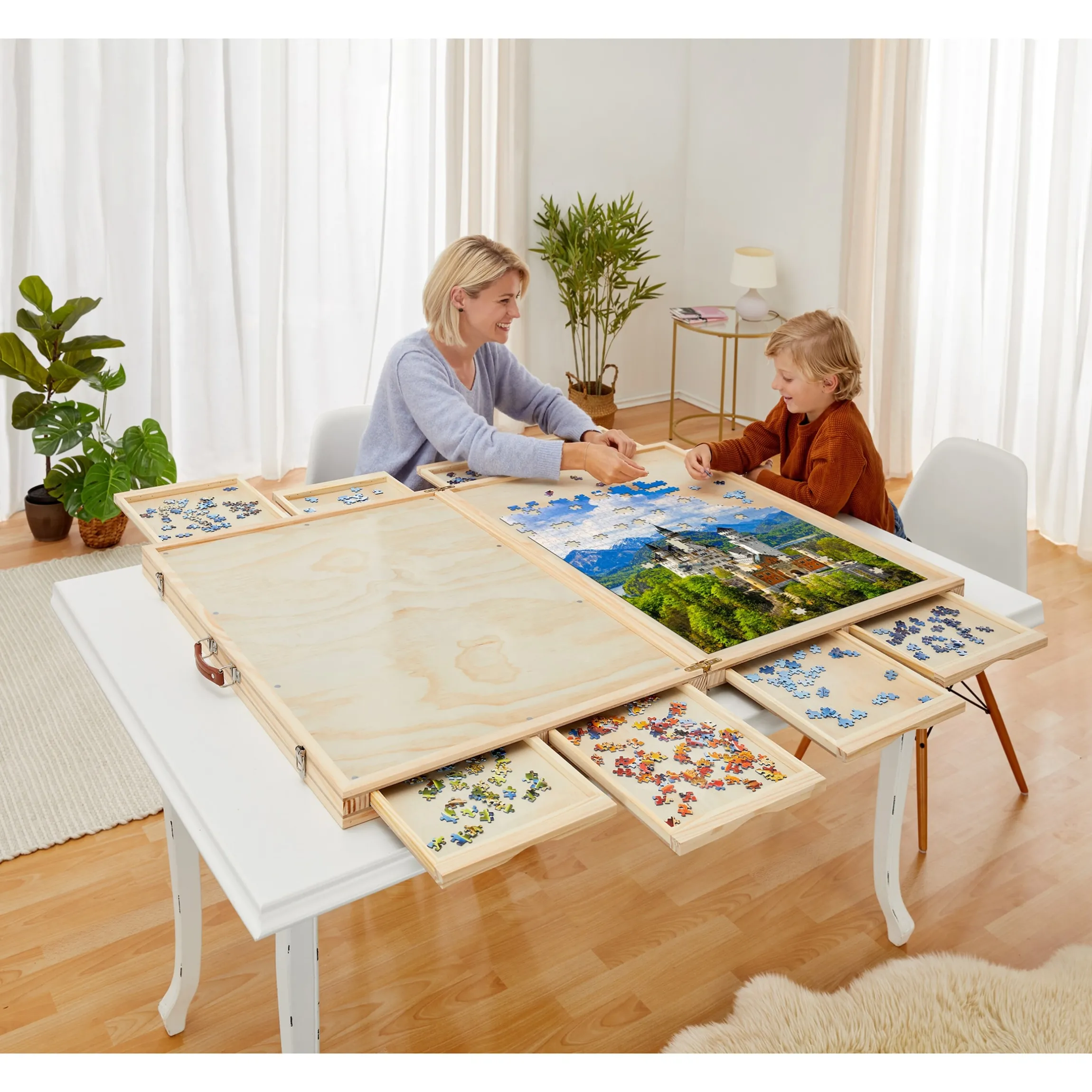 Puzzletisch mit 8 Schubladen, klappbar, inkl. Abdeckung, 1500 und 3000 Teile