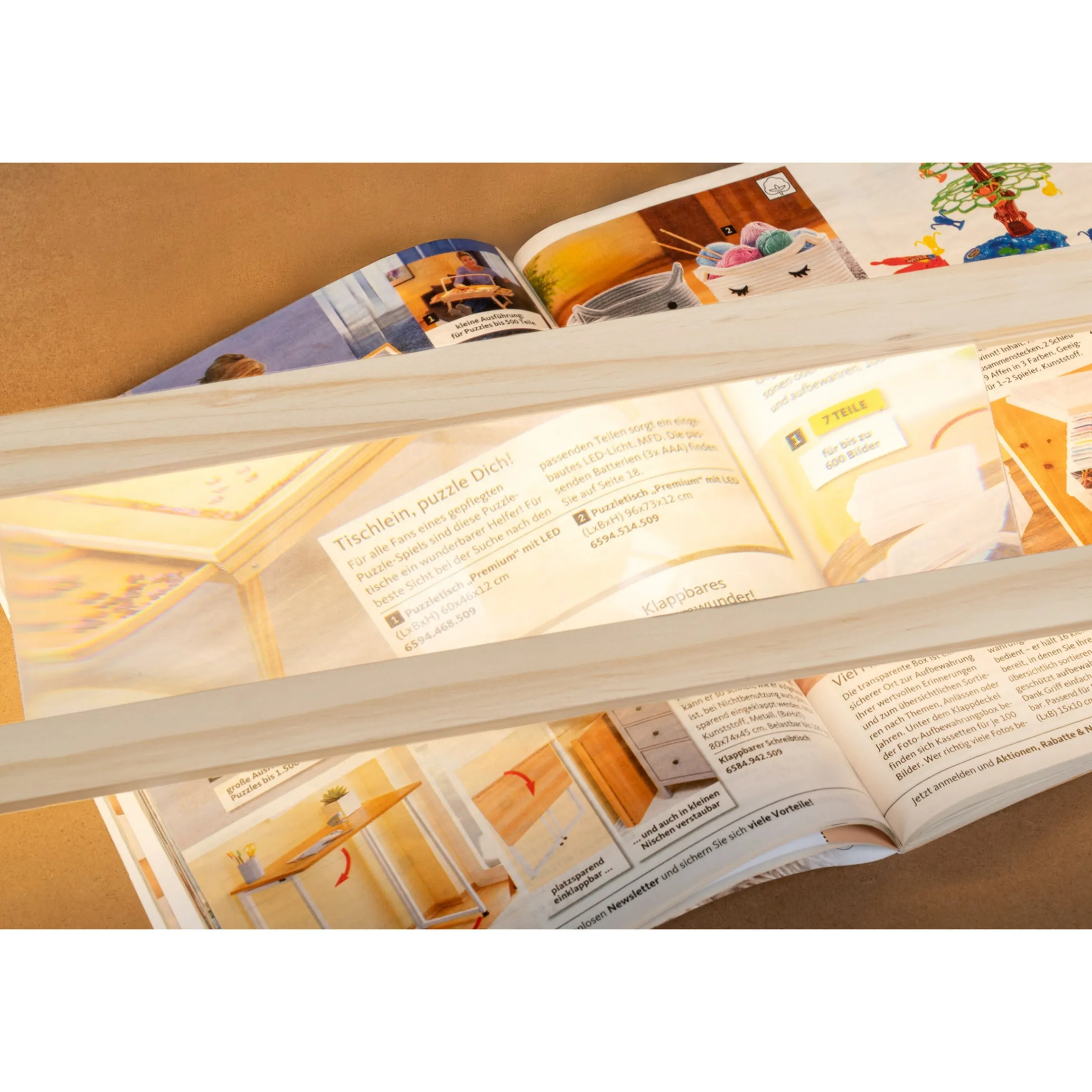 Puzzletisch "Premium" mit LED-Licht, 4 Schubladen, Lupe, mit Beinen, klappbar, für 500 Teile