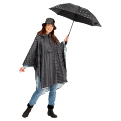 Regenhut mit Tasche "Punkte" schwarz