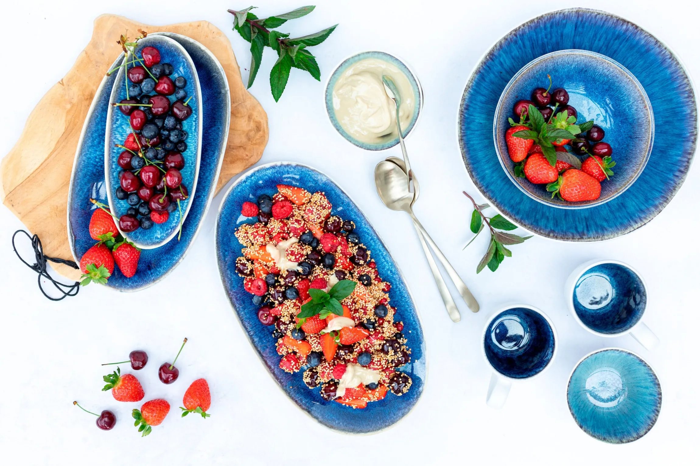 Salatschüssel-Set, Steinzeug Frozen Blau