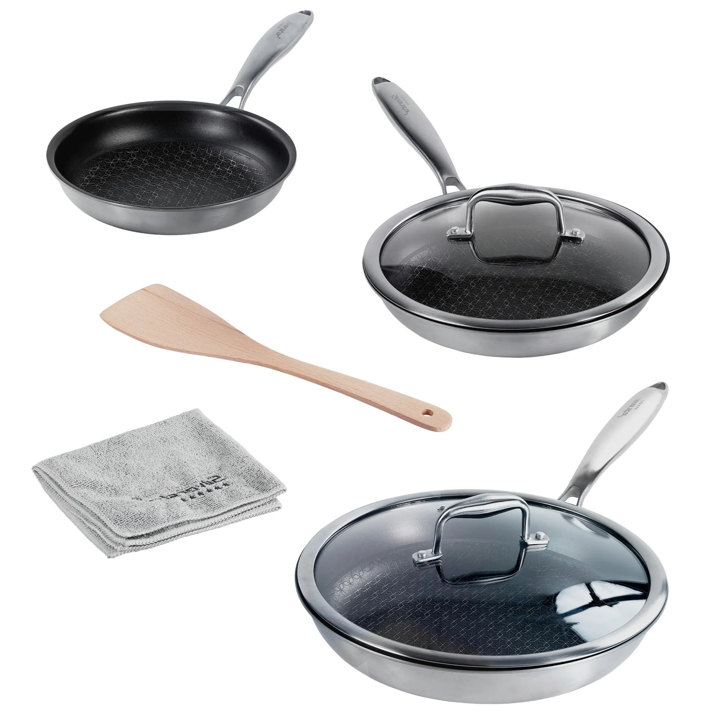 SILVERSTAR Edelstahl Pfannen-Set 7-teilig 20/24/28 | mit Deckeln