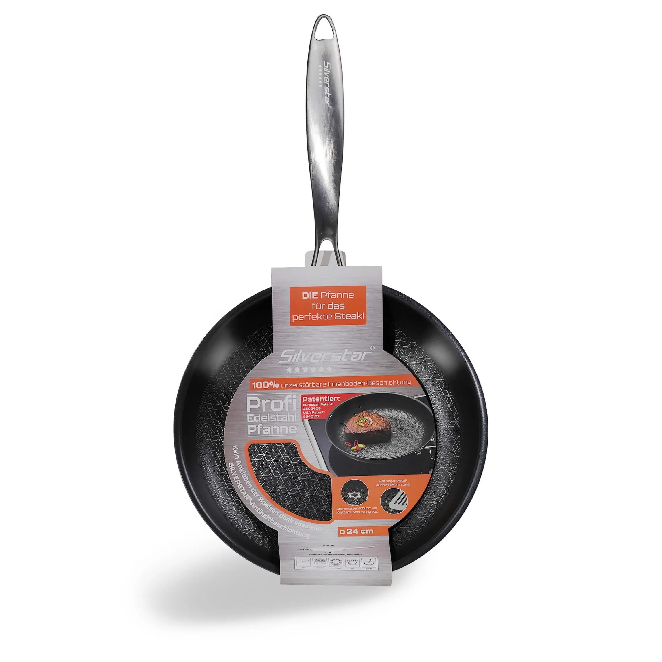 SILVERSTAR Edelstahlpfanne Bratpfanne 24 cm | ohne Deckel