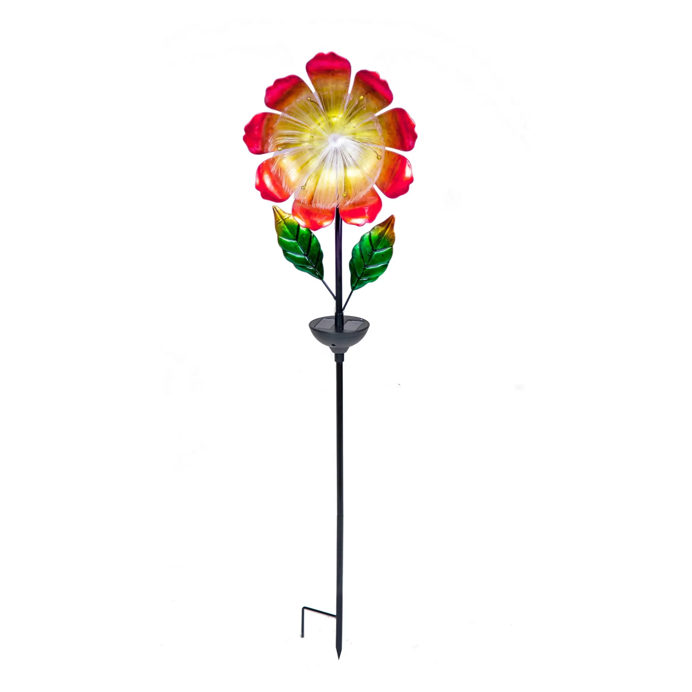 Solar-LED-Gartenstecker "Blütenzauber" mit Fiberglas rot