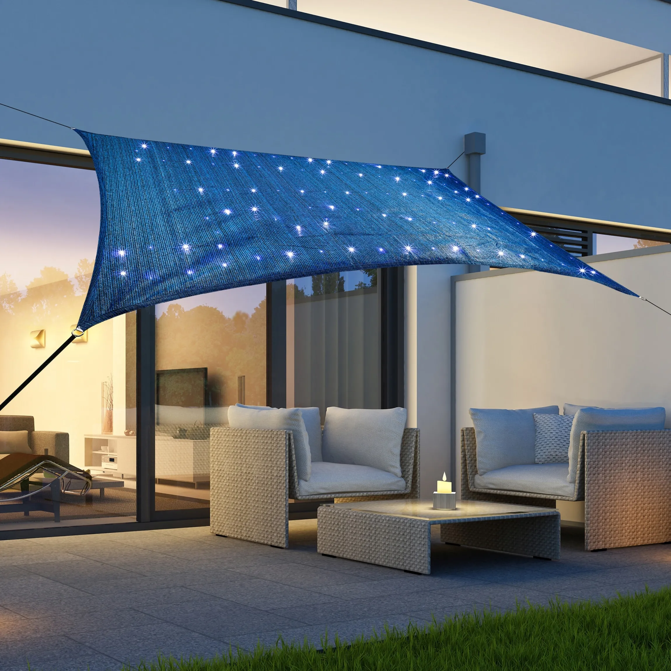 Solar-LED-Sonnensegel UV 50 mit 100 LEDs 4eckig