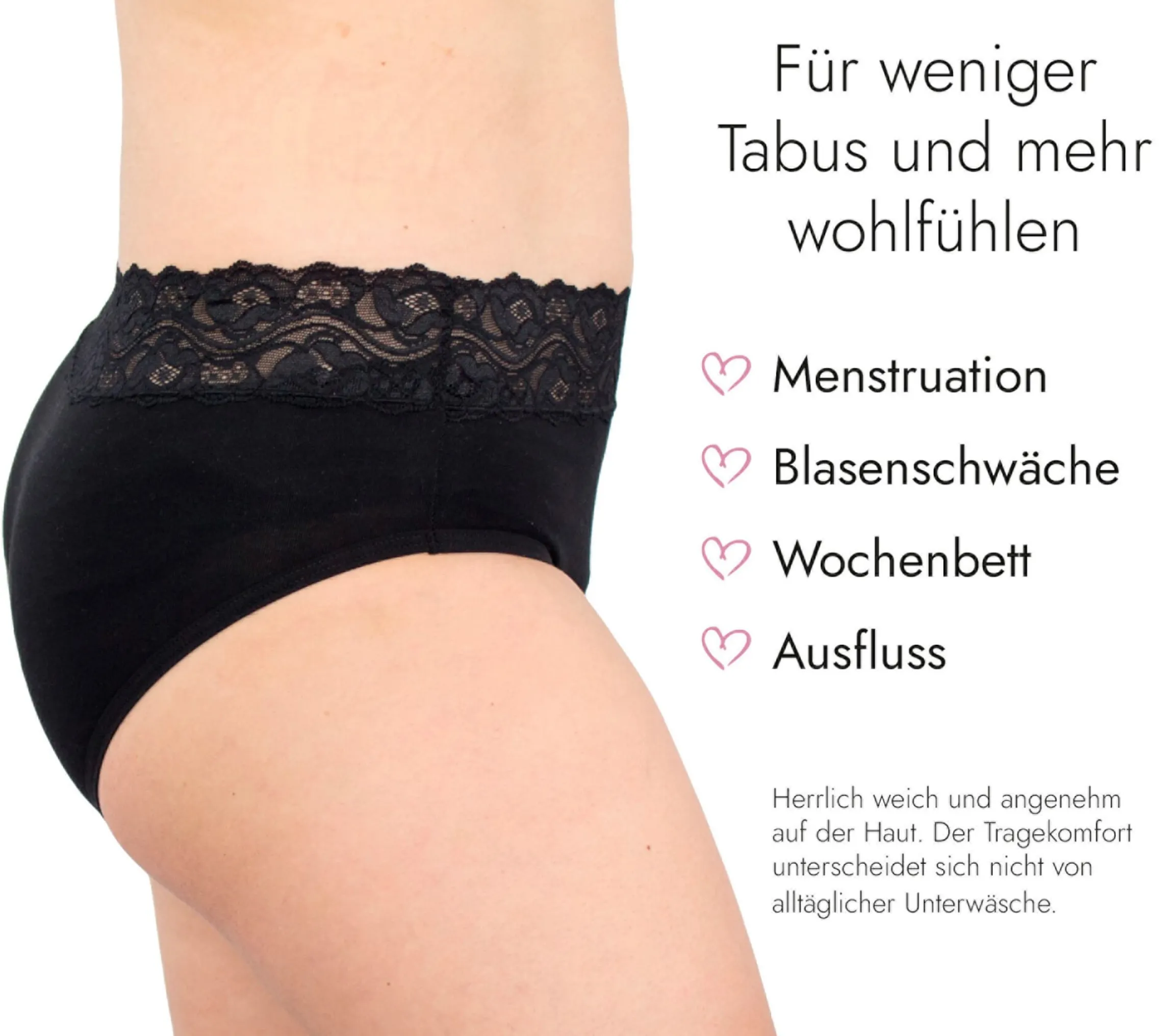 Spitzen-Slip mit Saugeinlage Schwarz