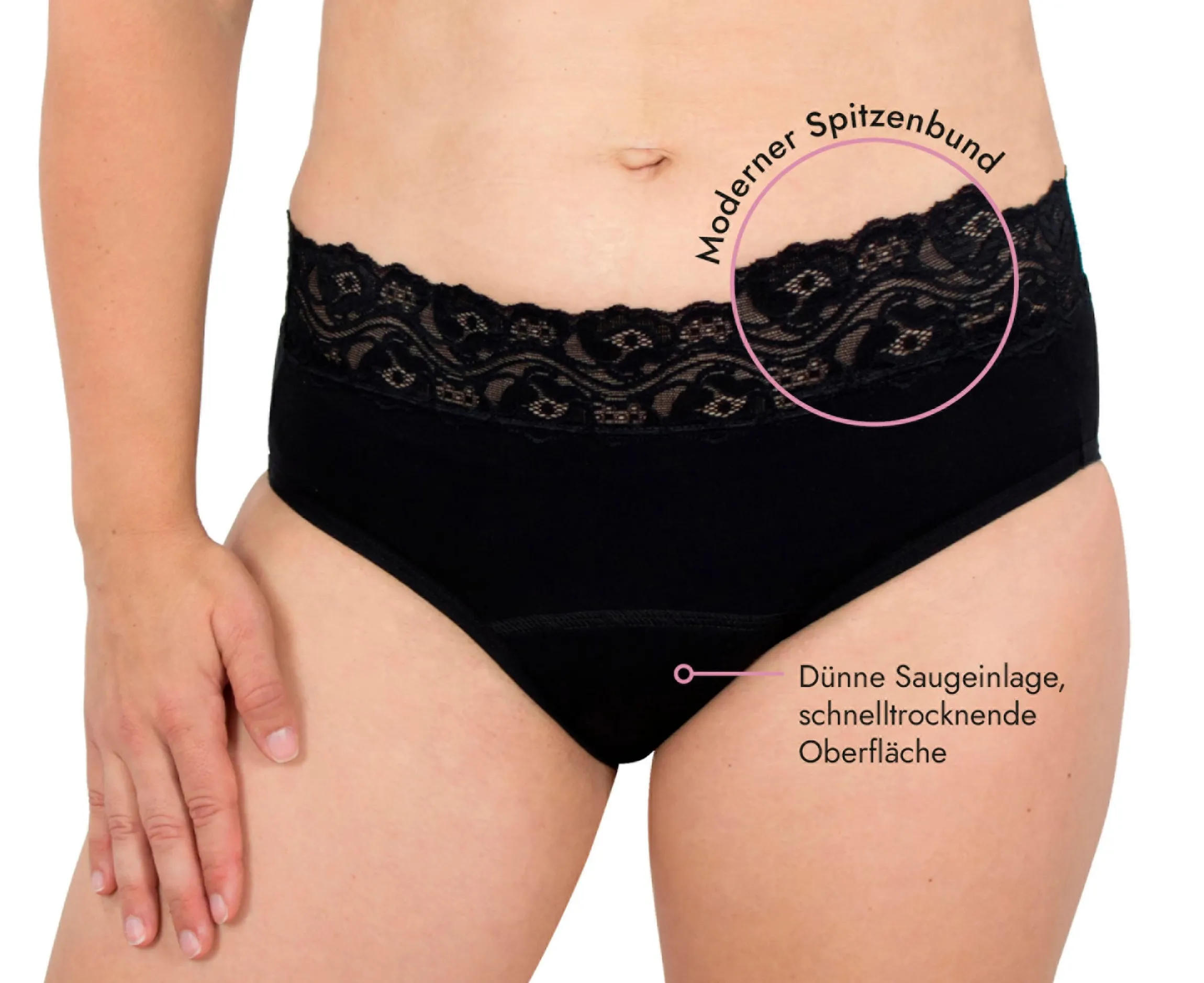 Spitzen-Slip mit Saugeinlage Schwarz