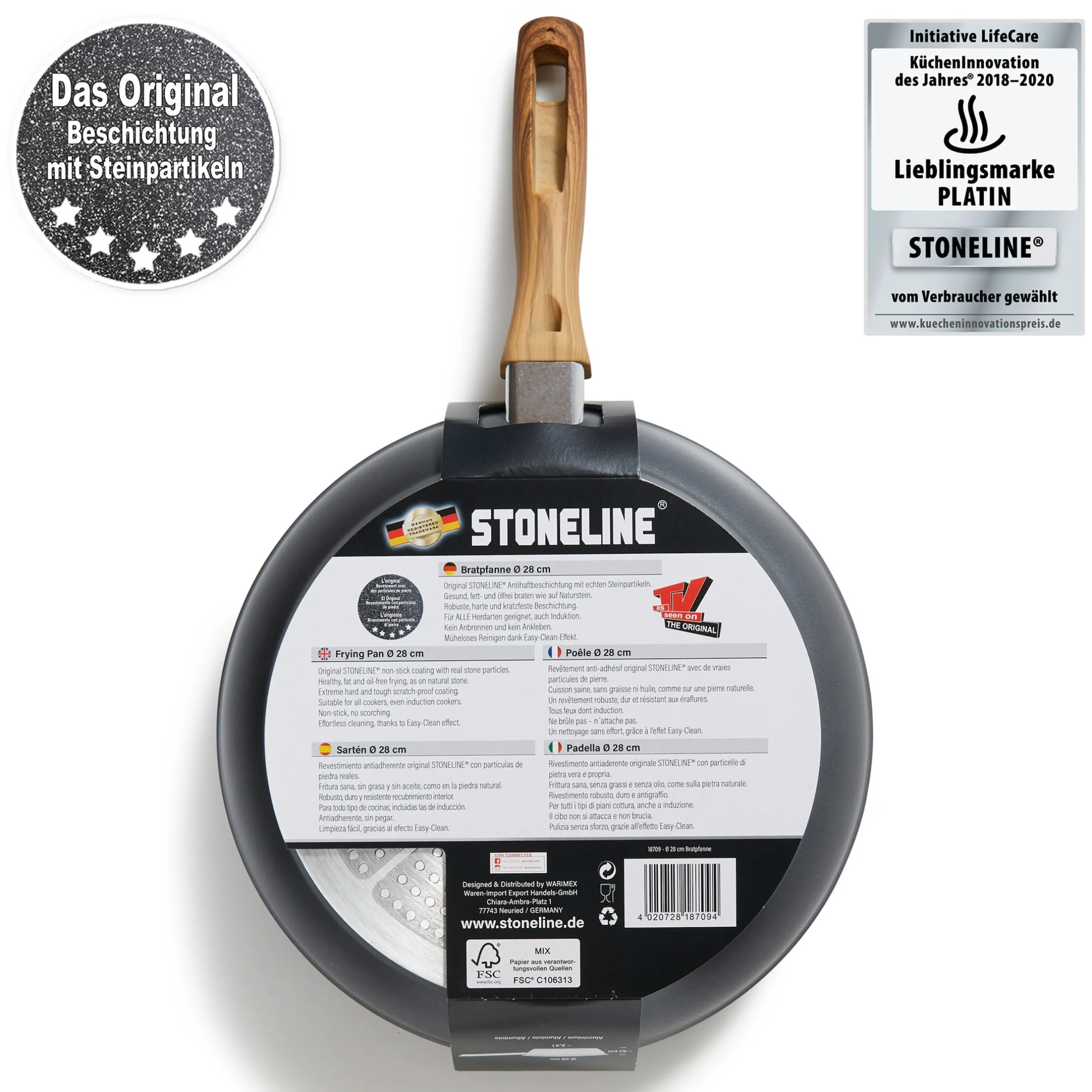 STONELINE Bratpfanne 28 cm | ohne Deckel - Holzoptik