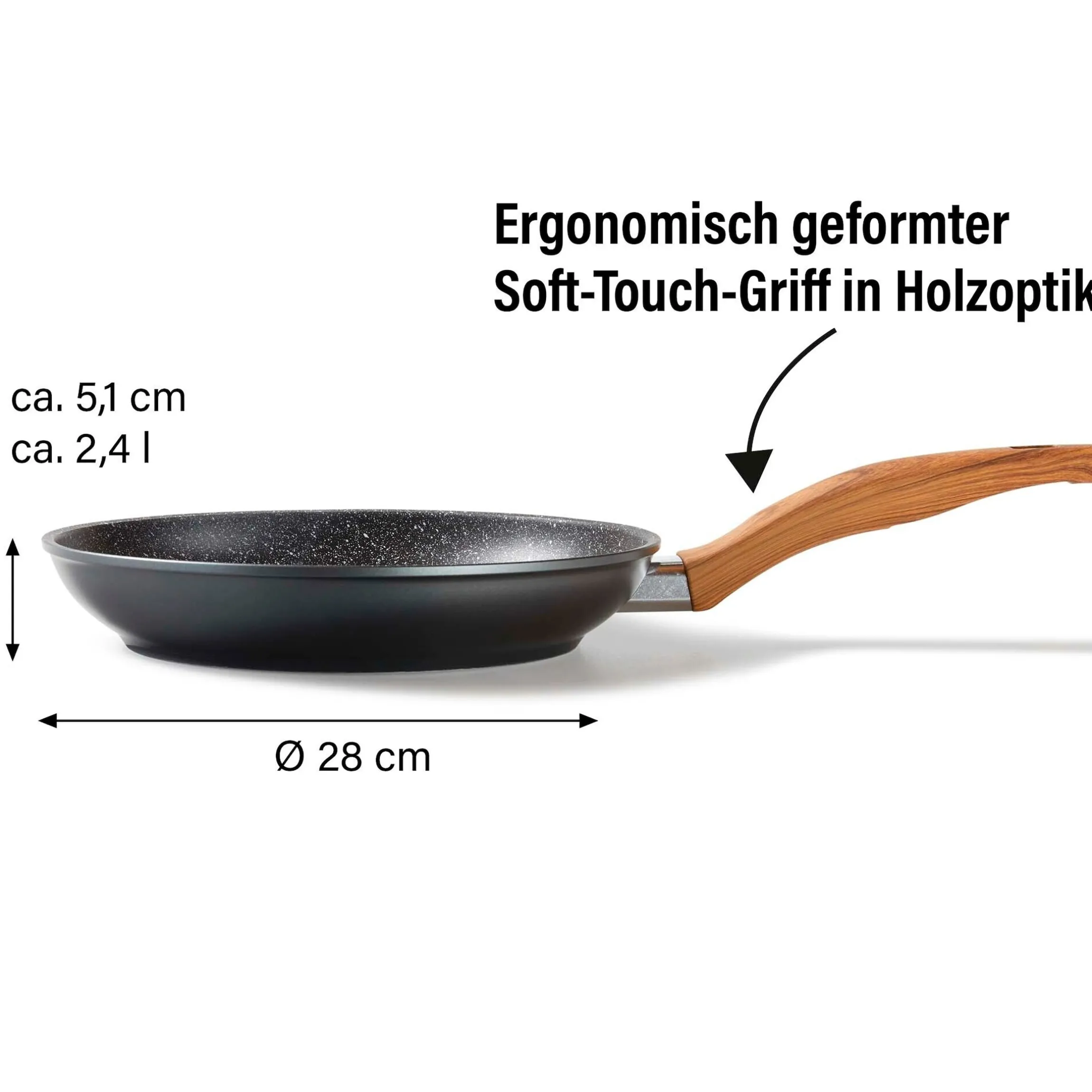 STONELINE Bratpfanne 28 cm | ohne Deckel - Holzoptik