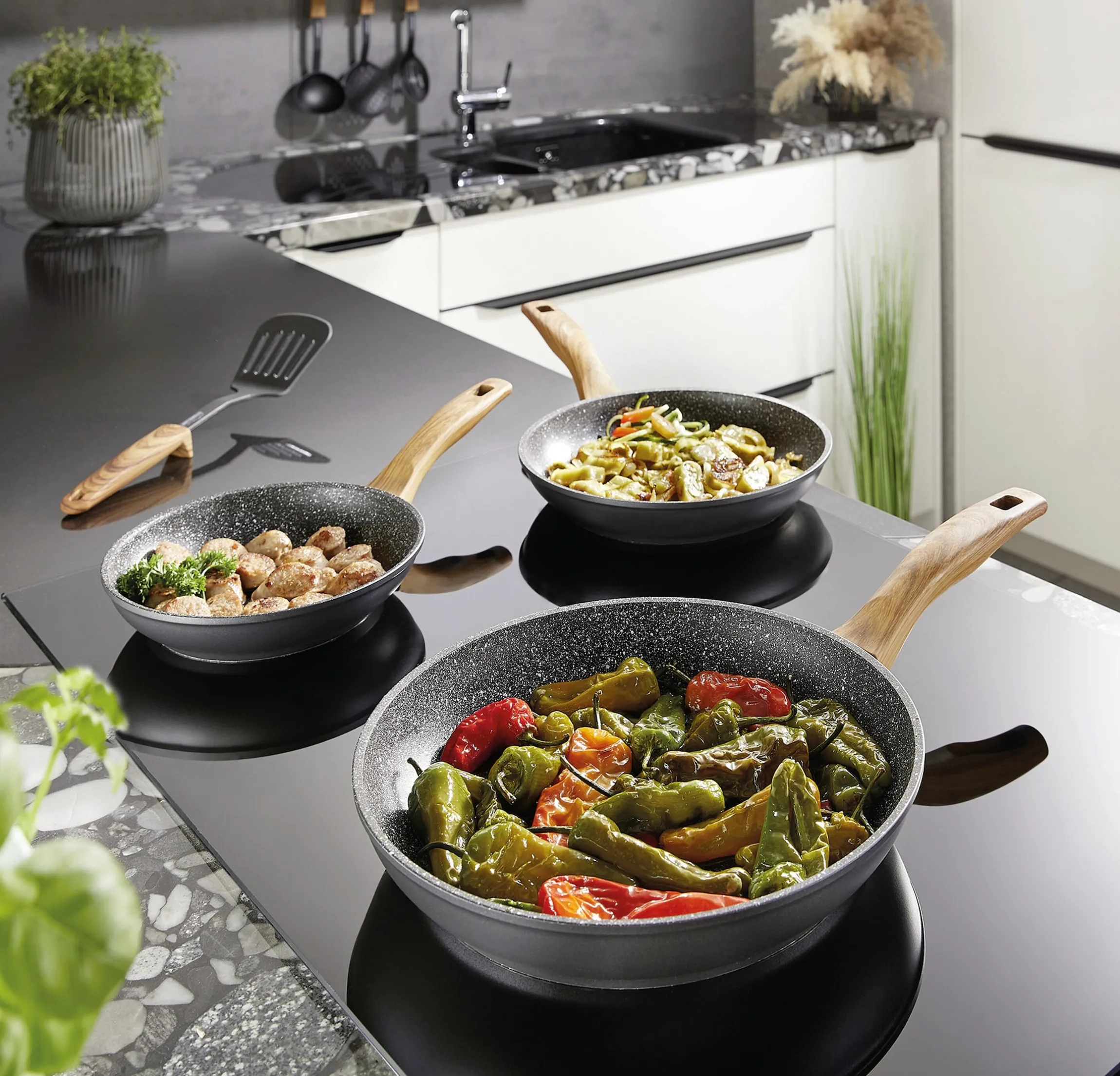 STONELINE Bratpfanne 24 cm | ohne Deckel - Holzoptik