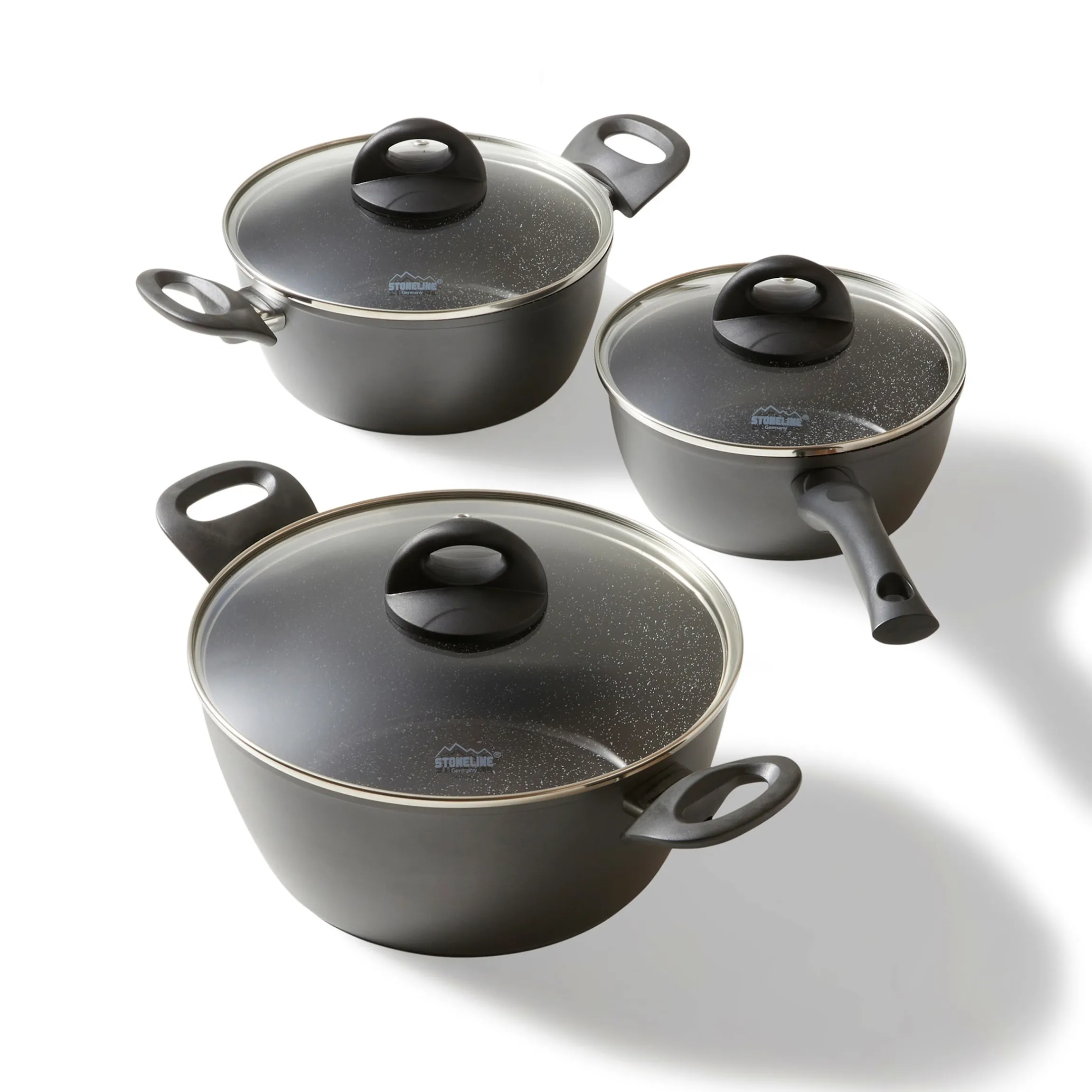 STONELINE CERAMIC Keramik Kochgeschirr-Set 6-teilig 18/20/24 | mit Deckeln