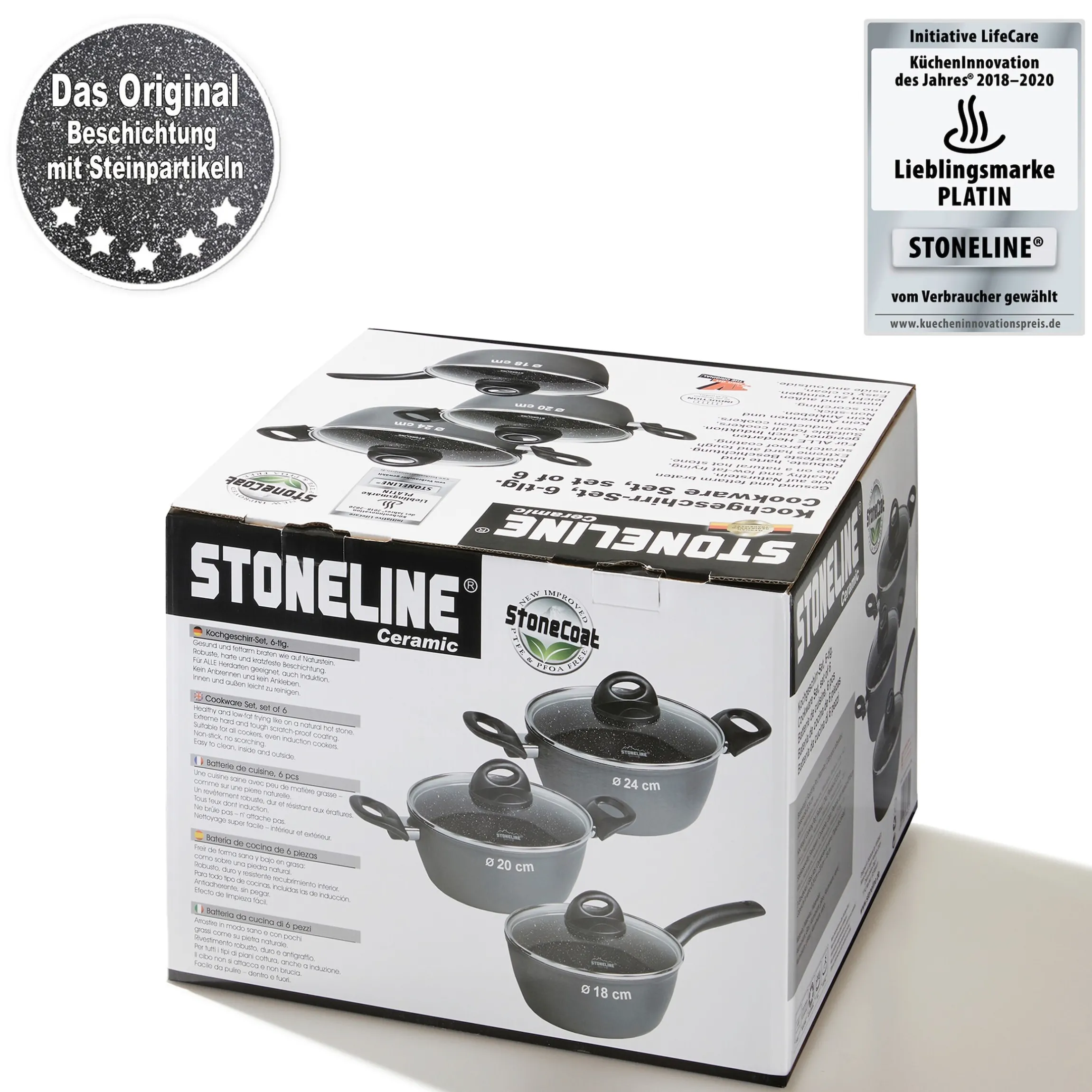 STONELINE CERAMIC Keramik Kochgeschirr-Set 6-teilig 18/20/24 | mit Deckeln