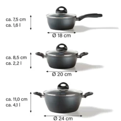STONELINE CERAMIC Keramik Kochgeschirr-Set 6-teilig 18/20/24 | mit Deckeln