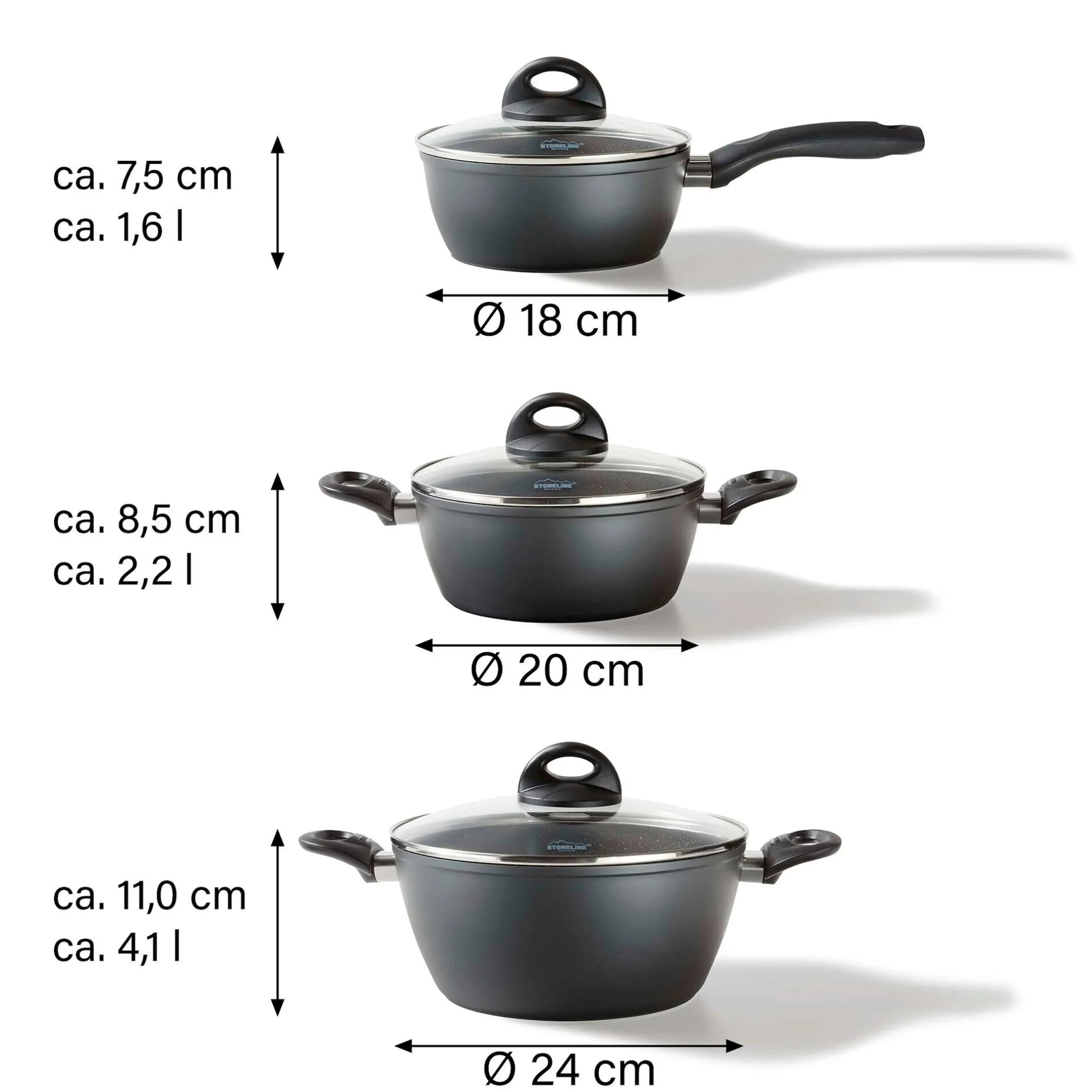 STONELINE CERAMIC Keramik Kochgeschirr-Set 6-teilig 18/20/24 | mit Deckeln