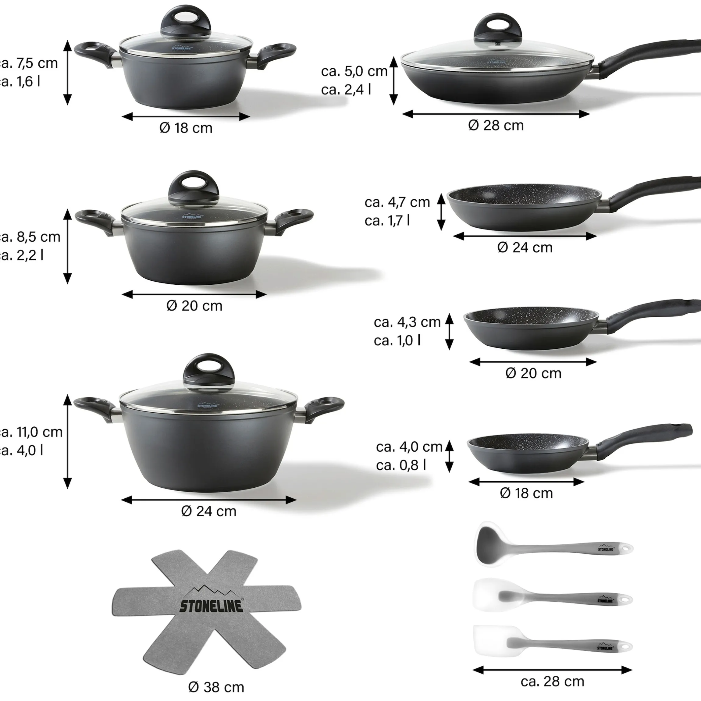 STONELINE CERAMIC Keramik Kochgeschirr-Set 16-teilig 18/20/24/28 | mit Deckeln