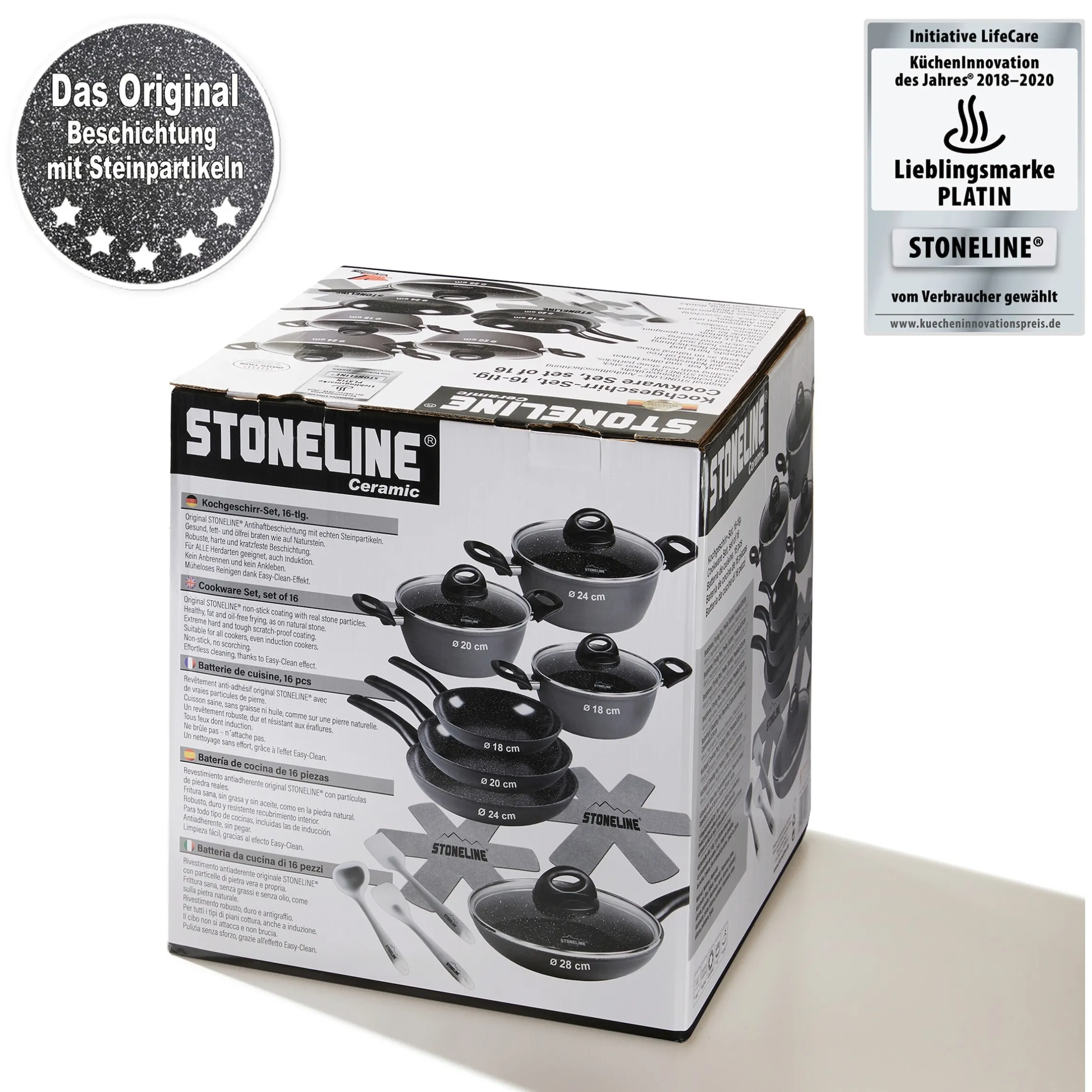 STONELINE CERAMIC Keramik Kochgeschirr-Set 16-teilig 18/20/24/28 | mit Deckeln