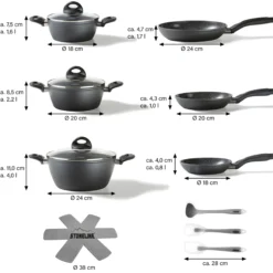 STONELINE CERAMIC Keramik Kochgeschirr-Set 14-teilig | mit Deckeln - Schwarz