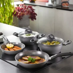 STONELINE CERAMIC Keramik Kochgeschirr-Set 14-teilig | mit Deckeln - Schwarz