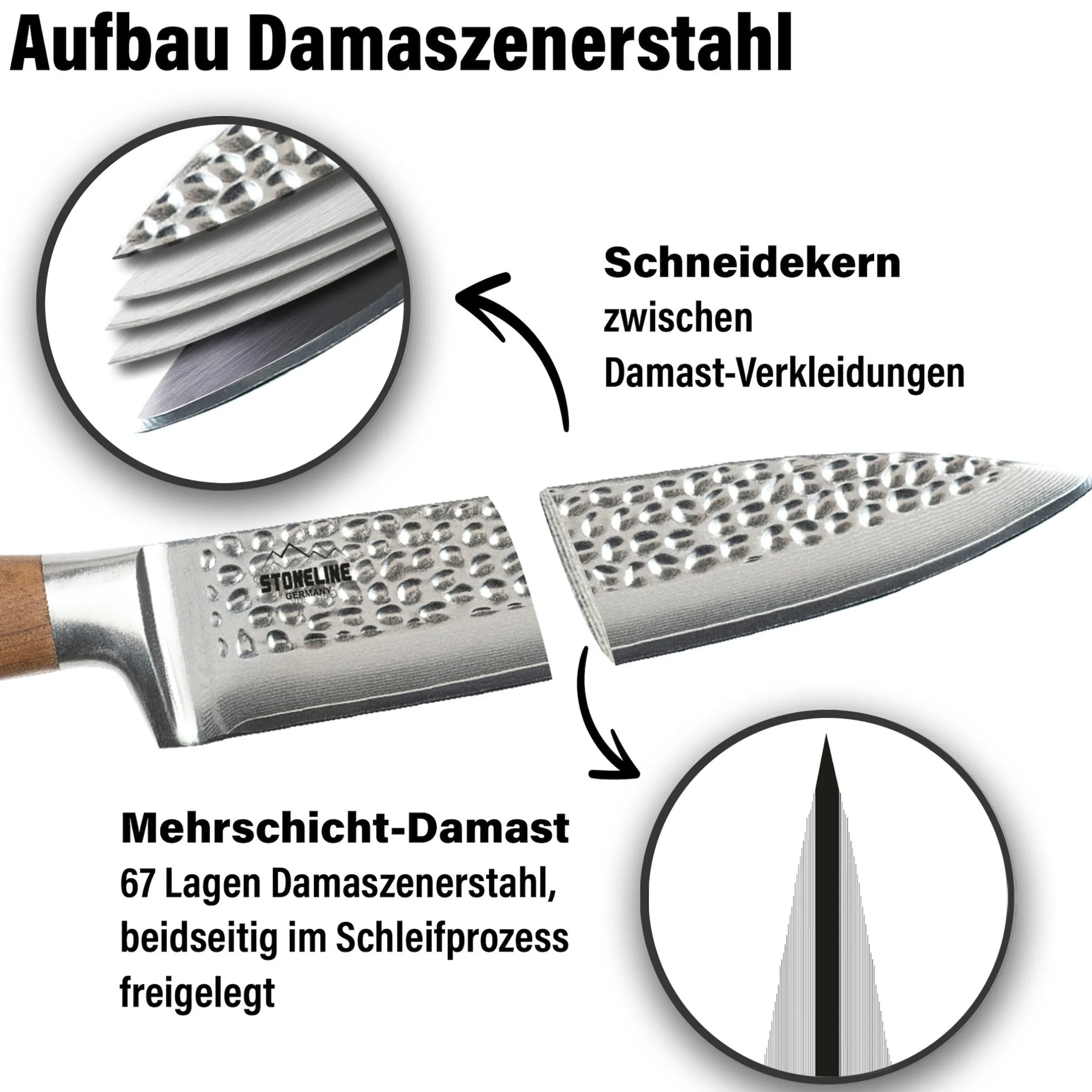 STONELINE Chefmesser 34 cm | 67 Lagen Damastmesser