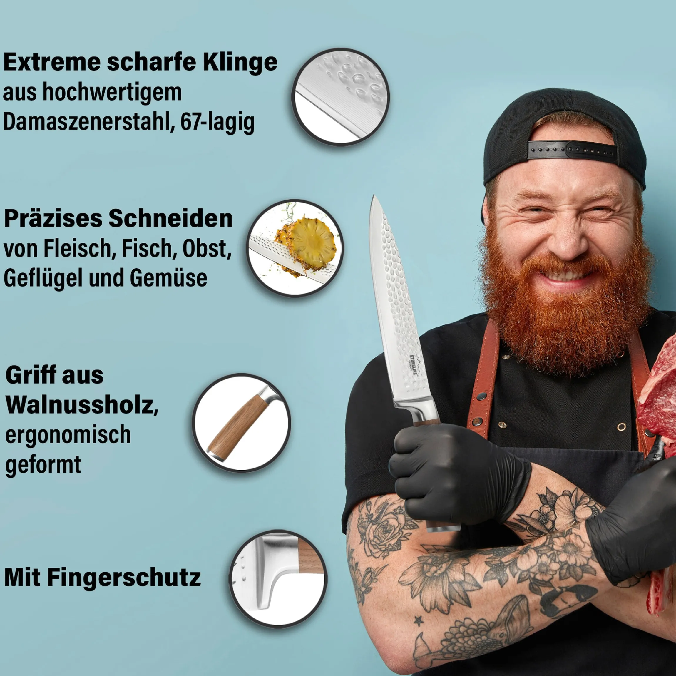 STONELINE Chefmesser 34 cm | 67 Lagen Damastmesser
