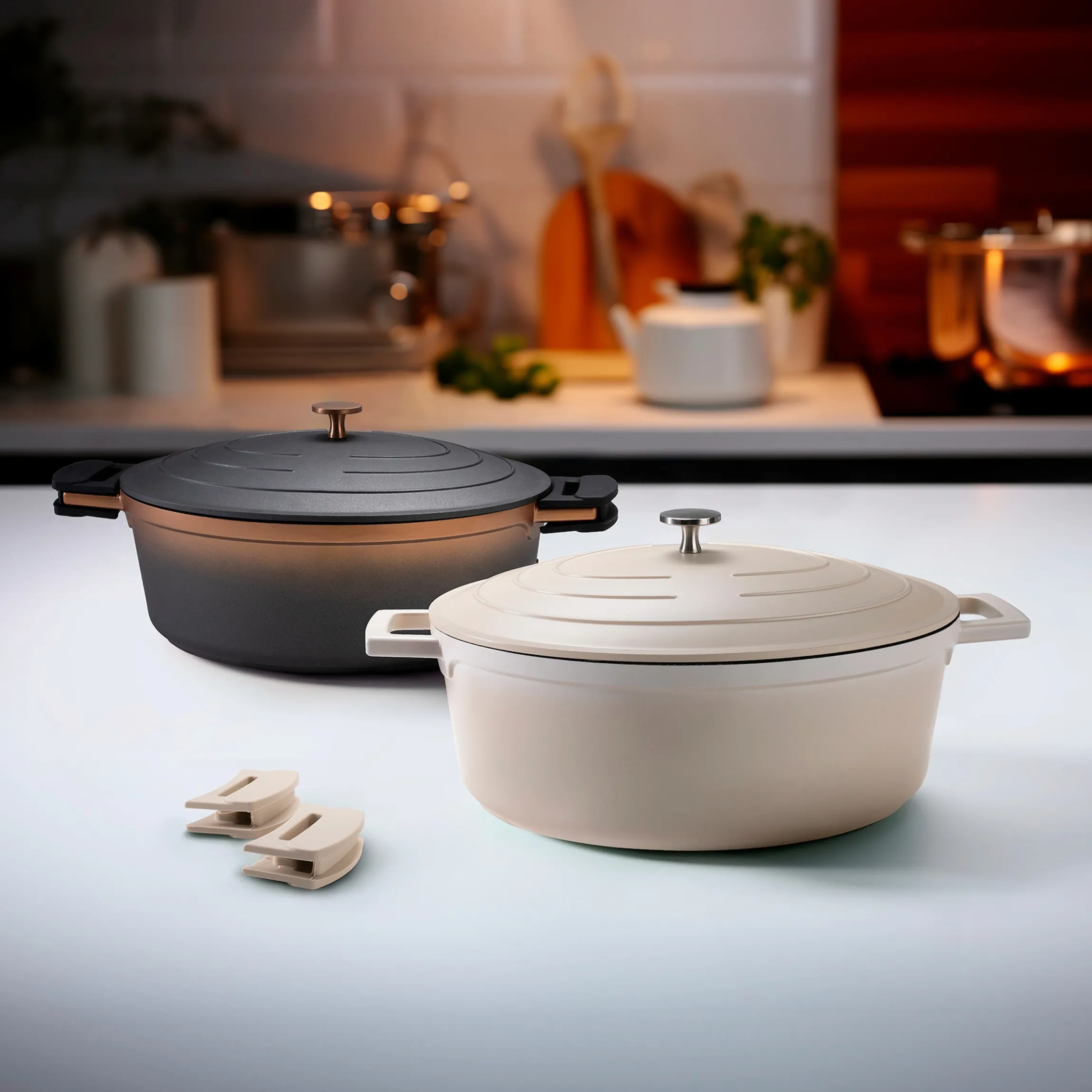 STONELINE Cocotte Bräter Oval 32x25 cm Roségold | mit Deckel