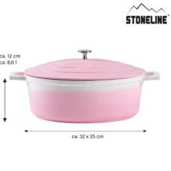 STONELINE Cocotte Bräter Oval 32x25 cm Rosa | mit Deckel