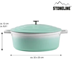 STONELINE Cocotte Bräter Oval 32x25 cm Mint | mit Deckel