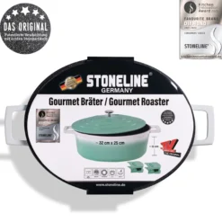 STONELINE Cocotte Bräter Oval 32x25 cm Mint | mit Deckel