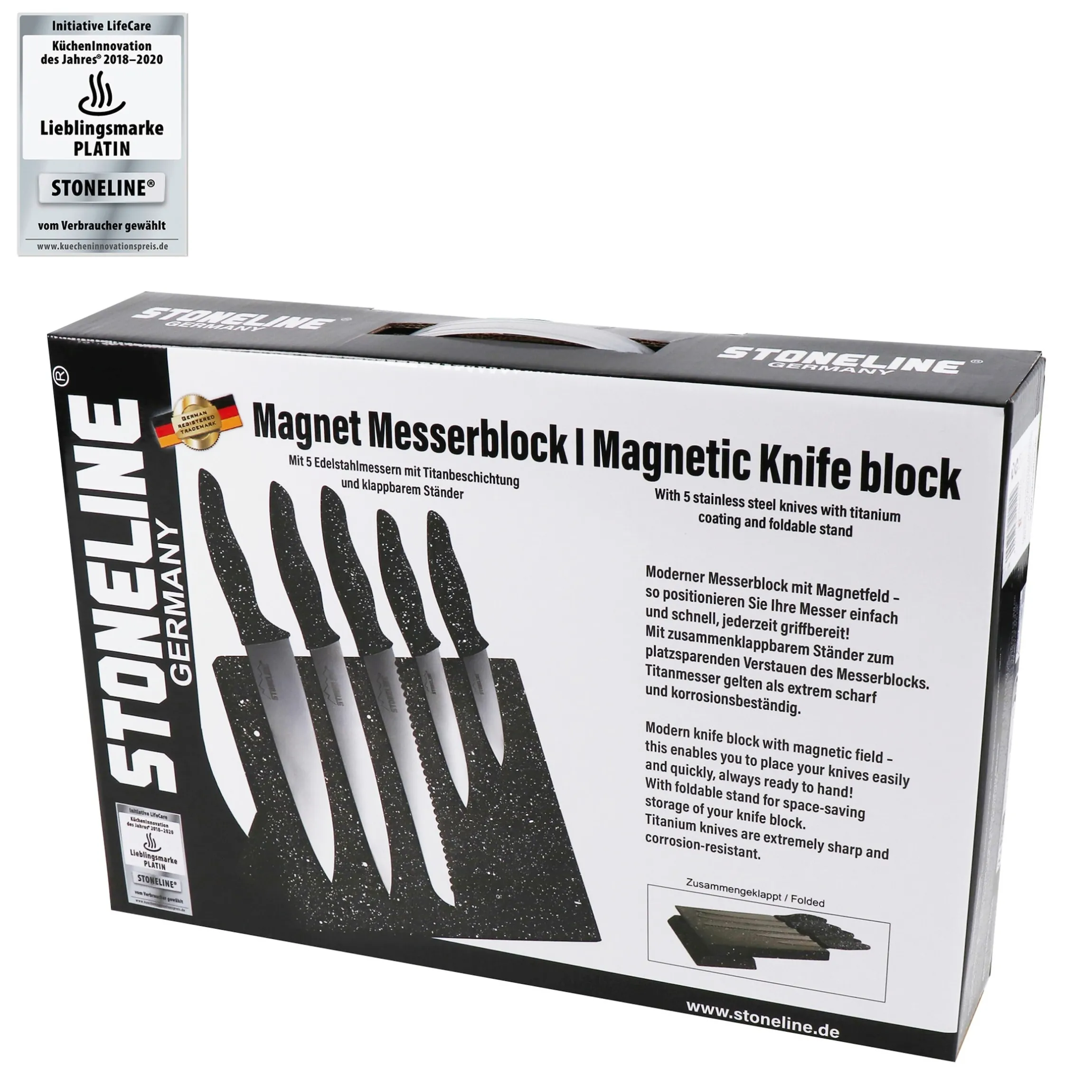 STONELINE Edelstahl Messer Set 5-teilig mit Messerblock | Schwarz