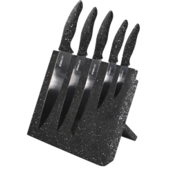 STONELINE Edelstahl Messer Set 5-teilig mit Messerblock | Schwarz