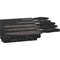 STONELINE Edelstahl Messer Set 5-teilig mit Messerblock | Schwarz