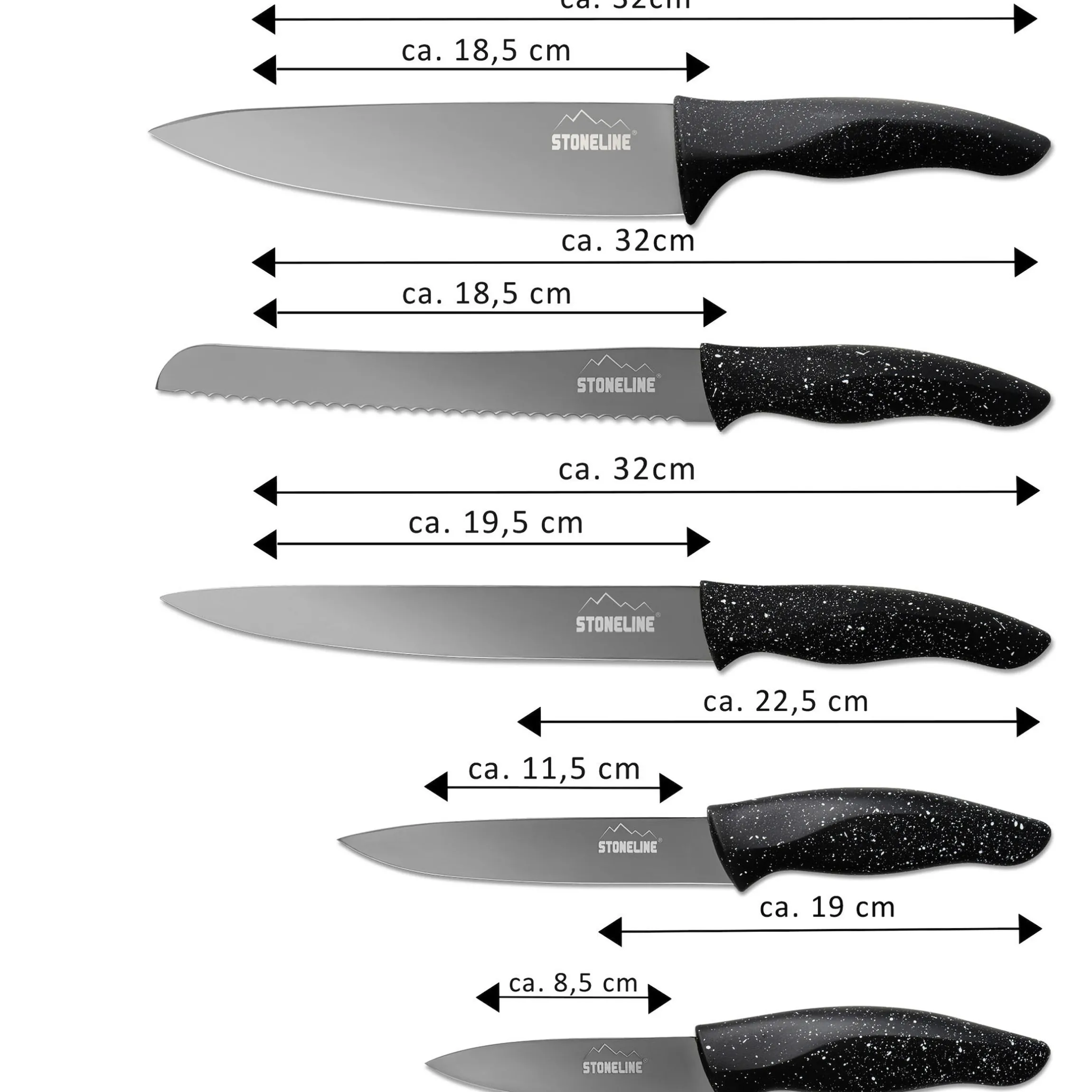 STONELINE Edelstahl Messer Set 5-teilig mit Messerblock | Schwarz