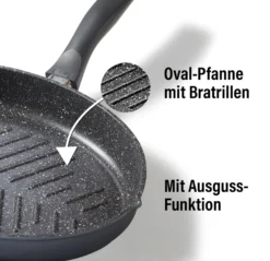 STONELINE Fisch- und Schnitzelpfanne Oval 35x24 cm | mit Deckel
