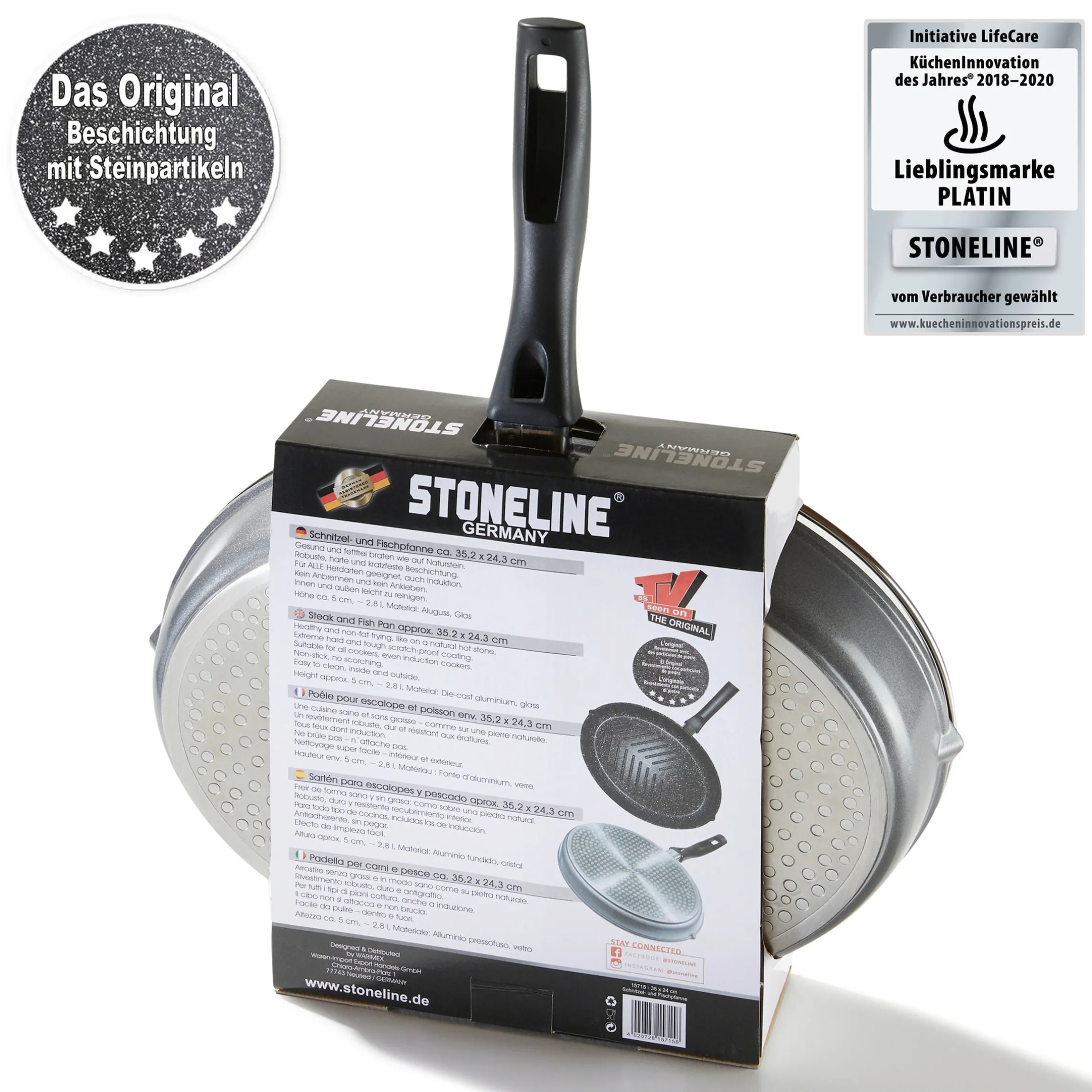 STONELINE Fisch- und Schnitzelpfanne Oval 35x24 cm | mit Deckel