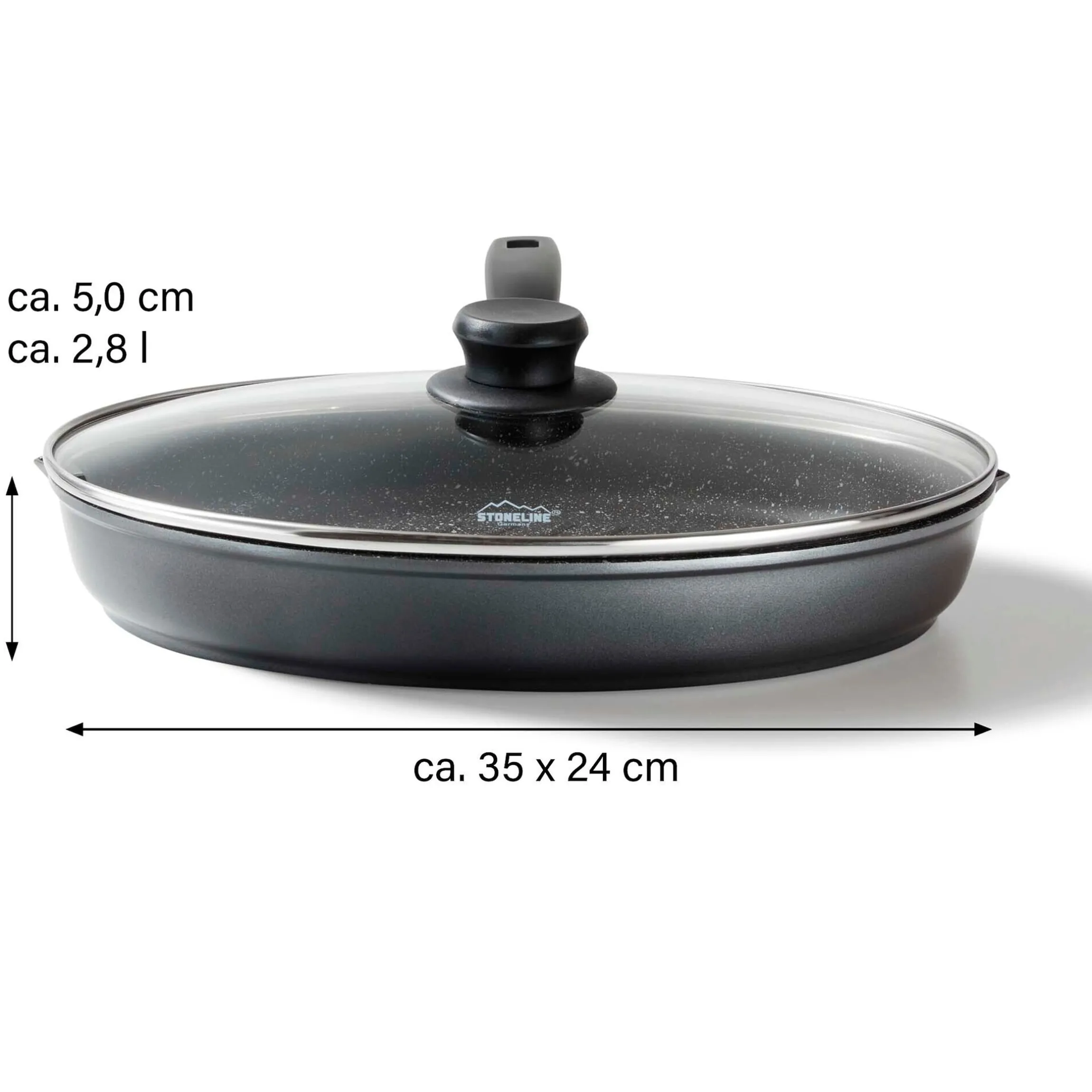 STONELINE Fisch- und Schnitzelpfanne Oval 35x24 cm | mit Deckel