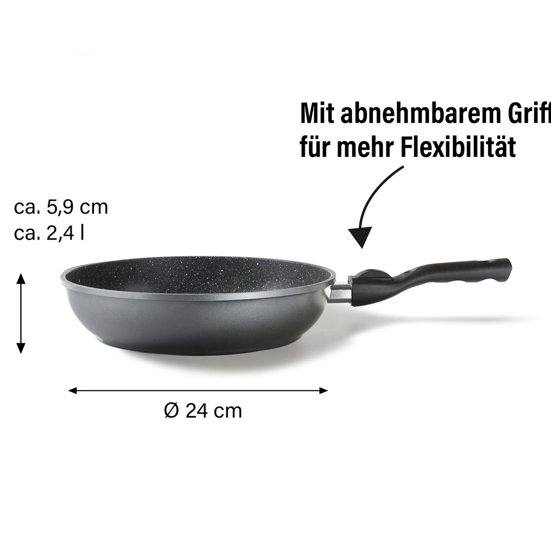 STONELINE Flex Schmorpfanne 24 cm mit abnehmbarem Griff | ohne Deckel