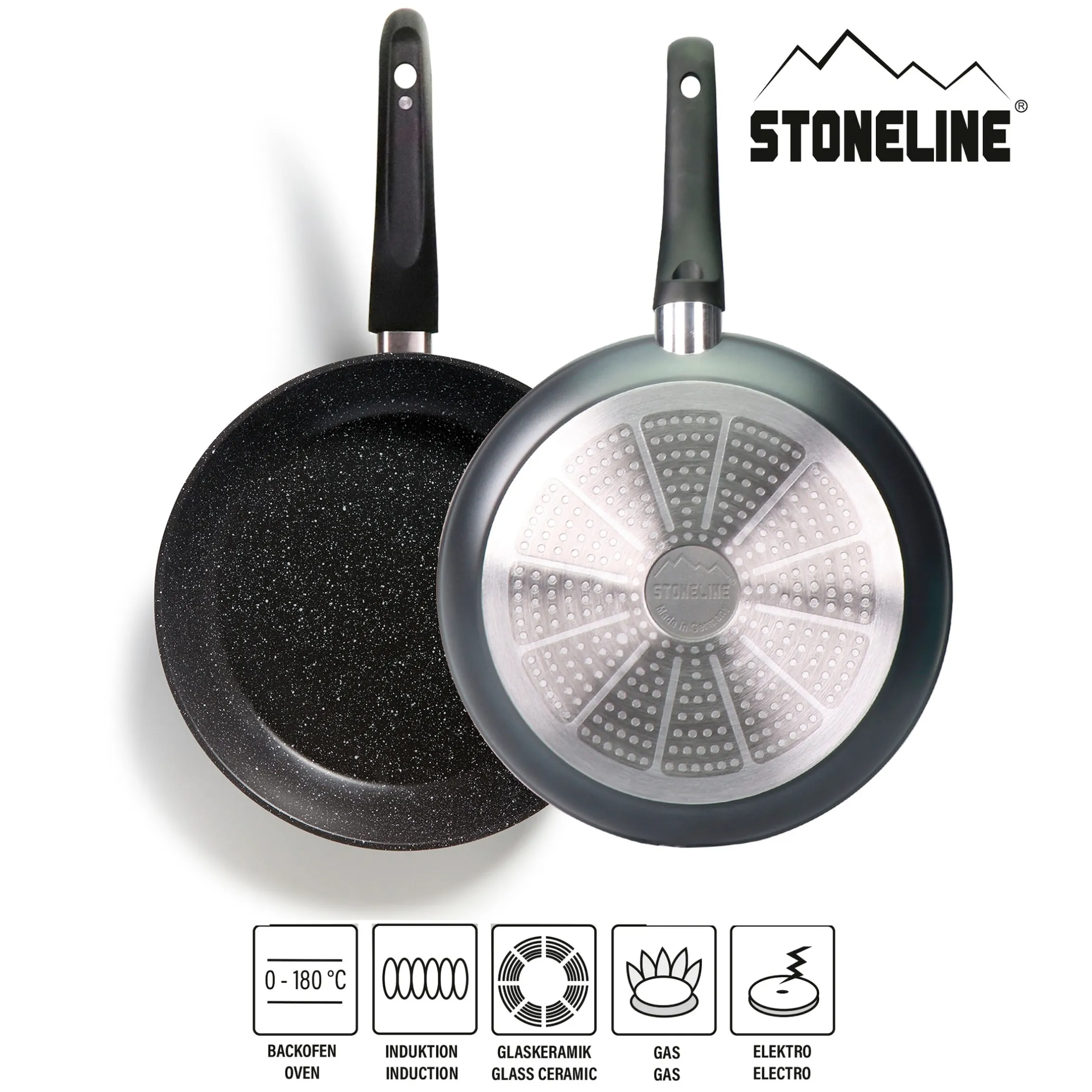 STONELINE Made in Germany Pfannen-Set 6-teilig mit Magnet Griff | ohne Deckel - Schwarz