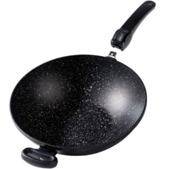 STONELINE Made in Germany Wokpfanne 32 cm mit abnehmbarem Griff | ohne Deckel - Schwarz