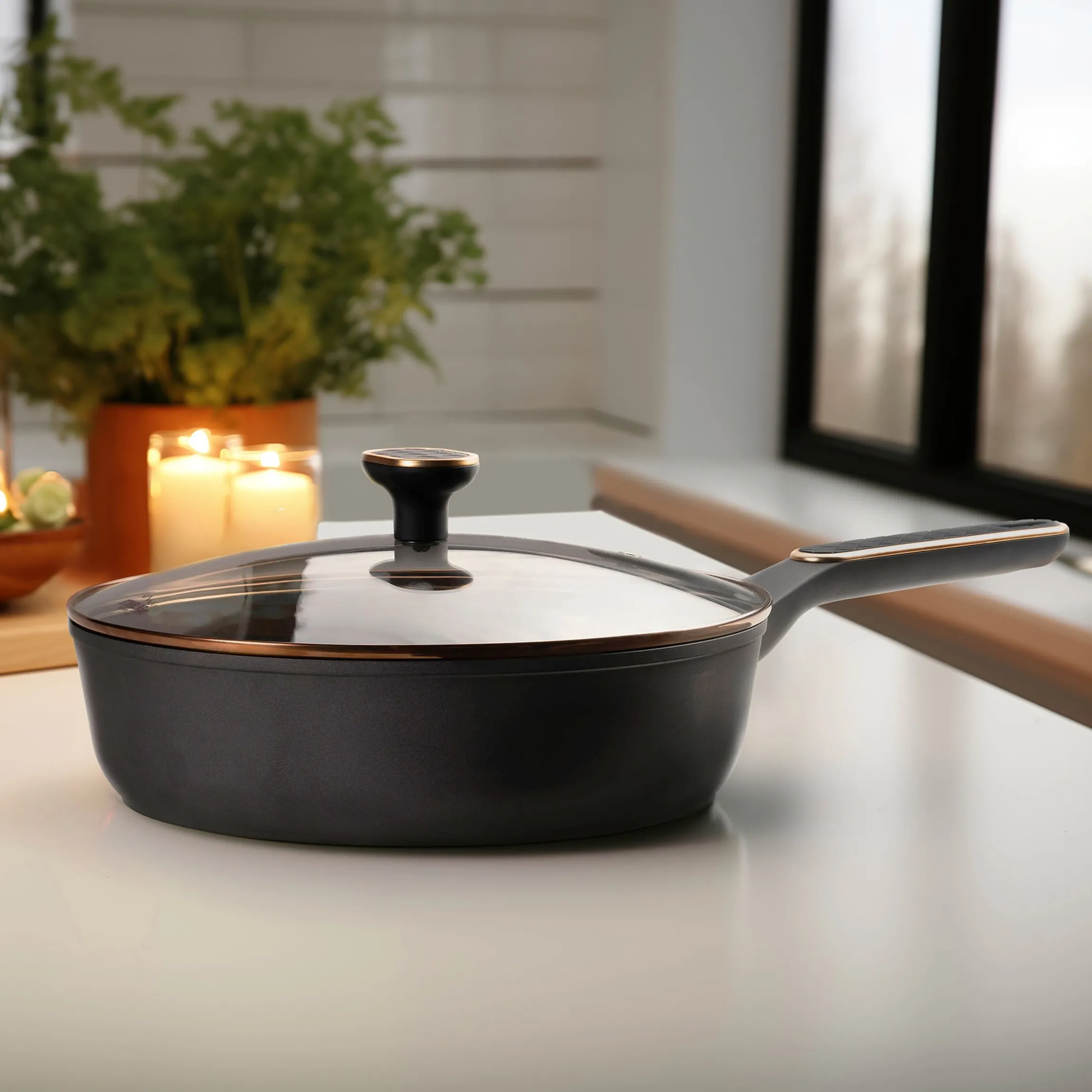 STONELINE Schmorpfanne 28 cm Roségold | mit Deckel