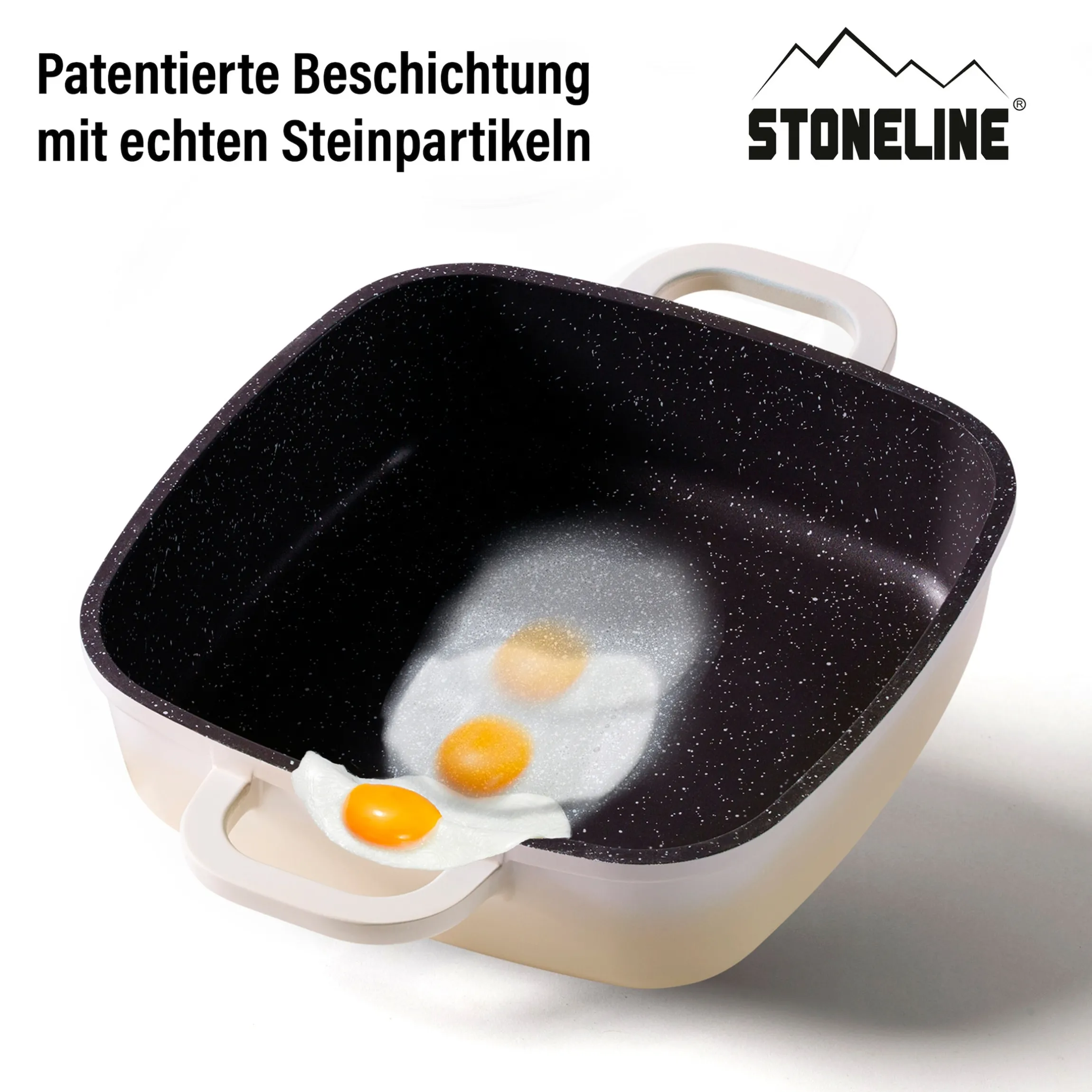 STONELINE Servierpfanne Eckig 20 cm Creme | mit Deckel