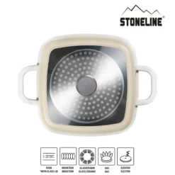 STONELINE Servierpfanne Eckig 20 cm Creme | mit Deckel
