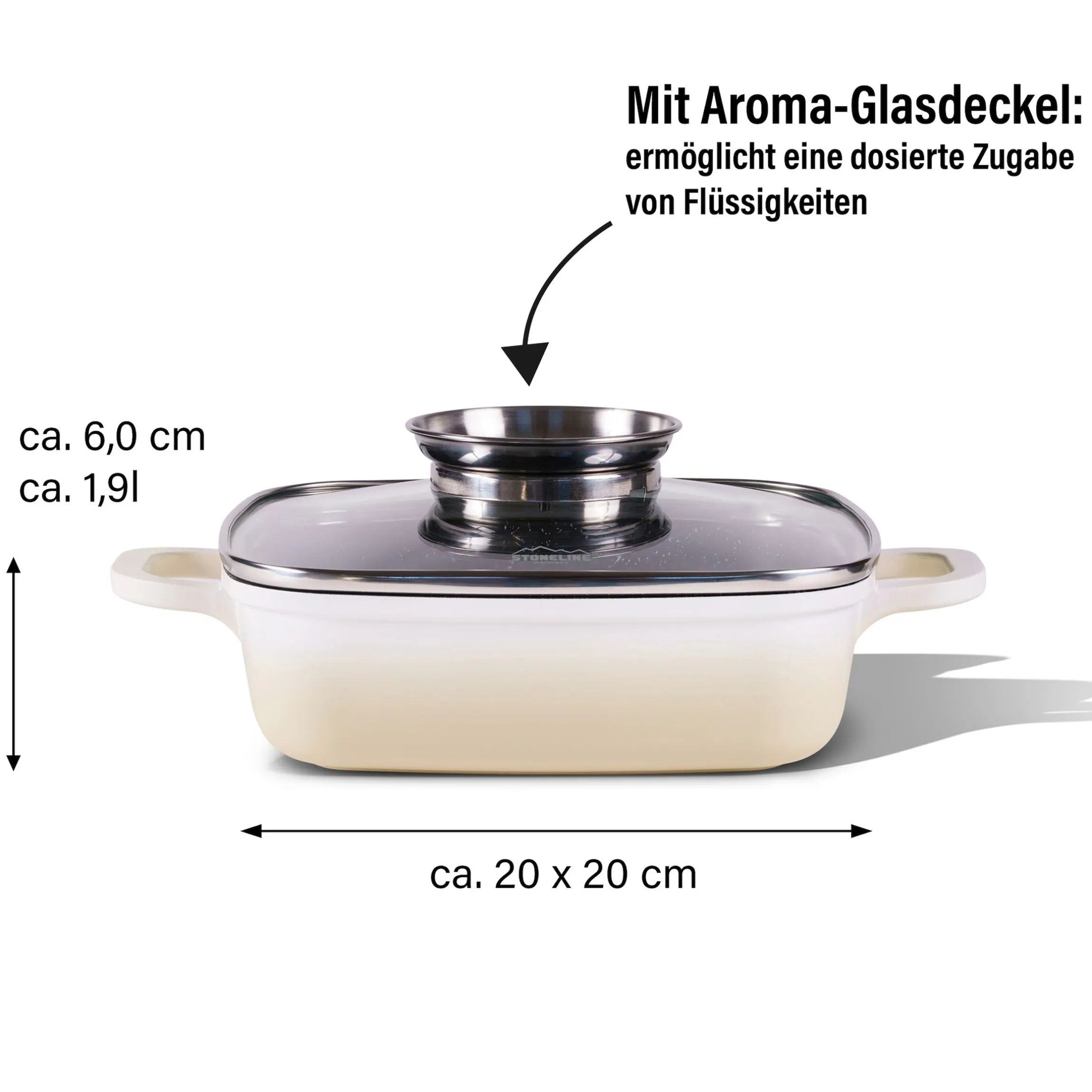 STONELINE Servierpfanne Eckig 20 cm Creme | mit Deckel