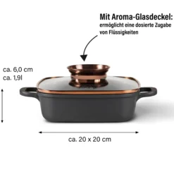 STONELINE Servierpfanne Eckig 20 cm Roségold | mit Deckel