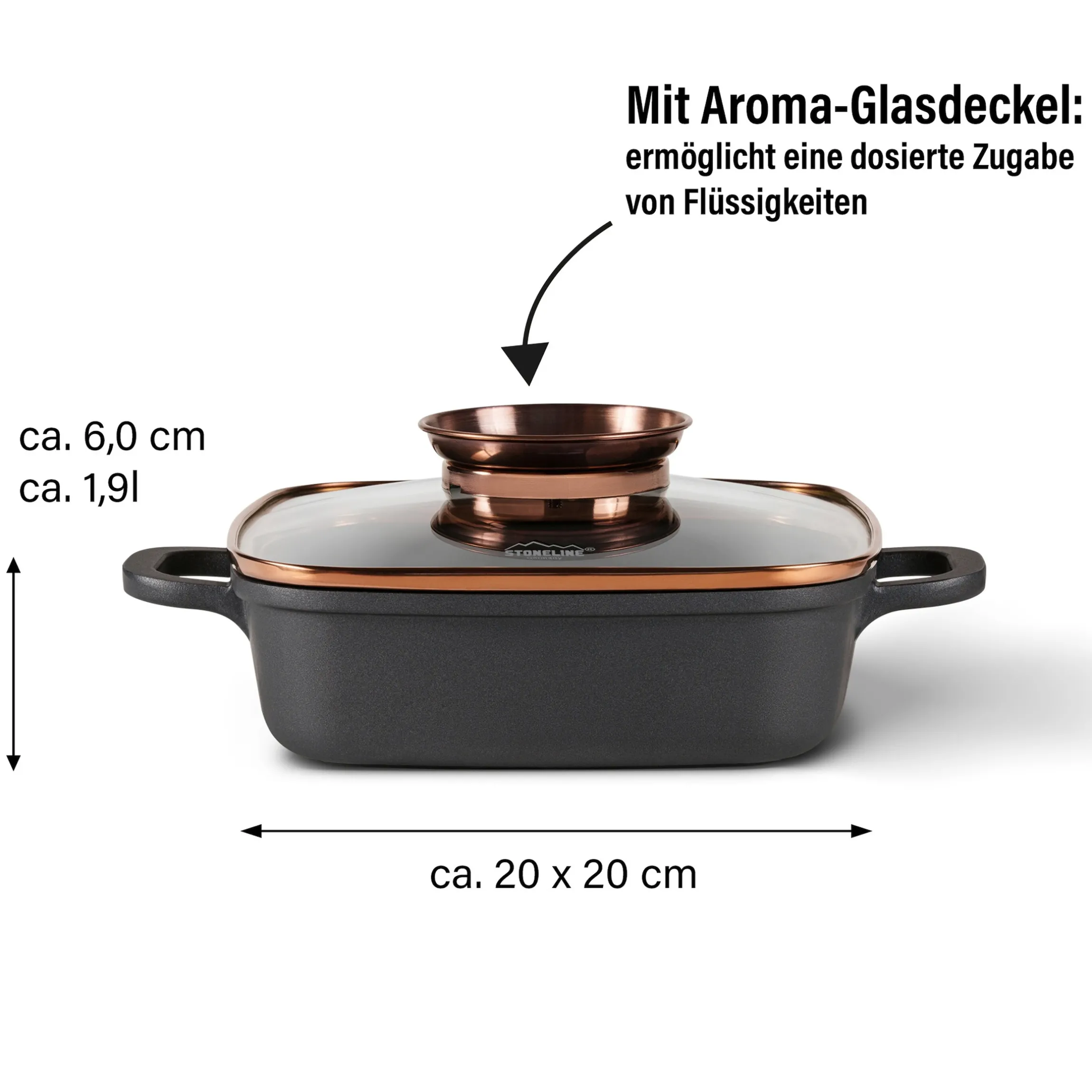 STONELINE Servierpfanne Eckig 20 cm Roségold | mit Deckel